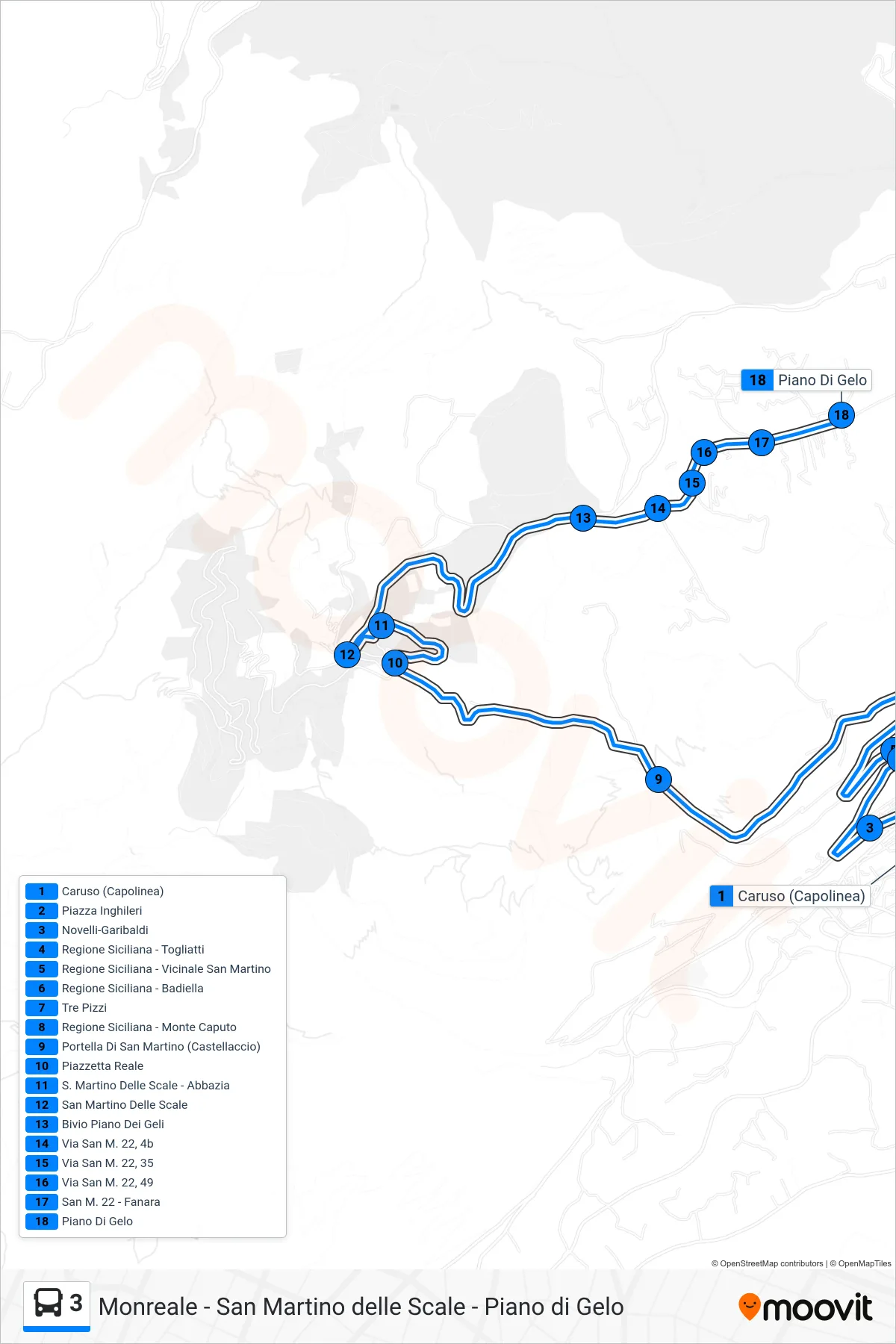 Linea 3  bus (Piano Di Gelo) - Percorsi e fermate sulla mappa