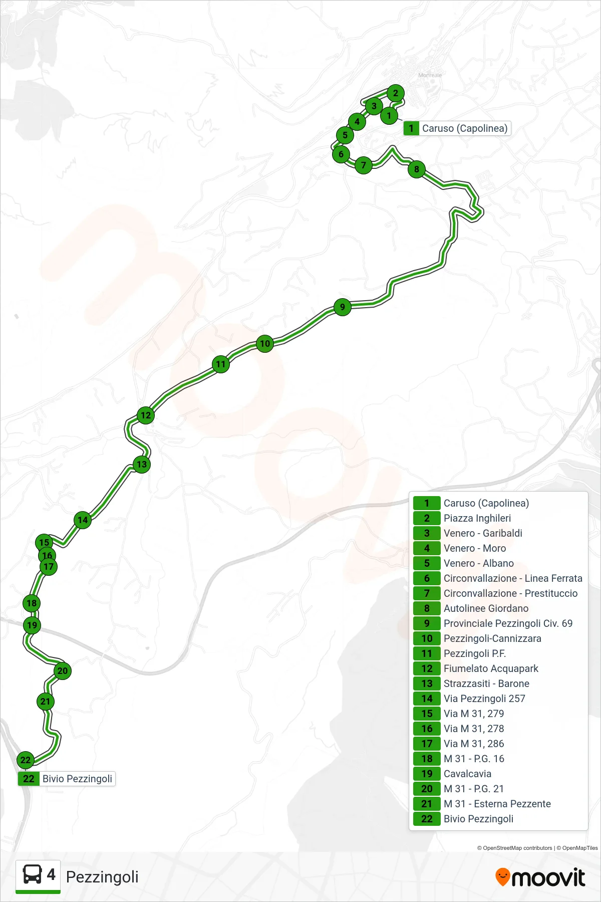 Linea 4 bus (Pezzingoli) - Percorsi e fermate sulla mappa