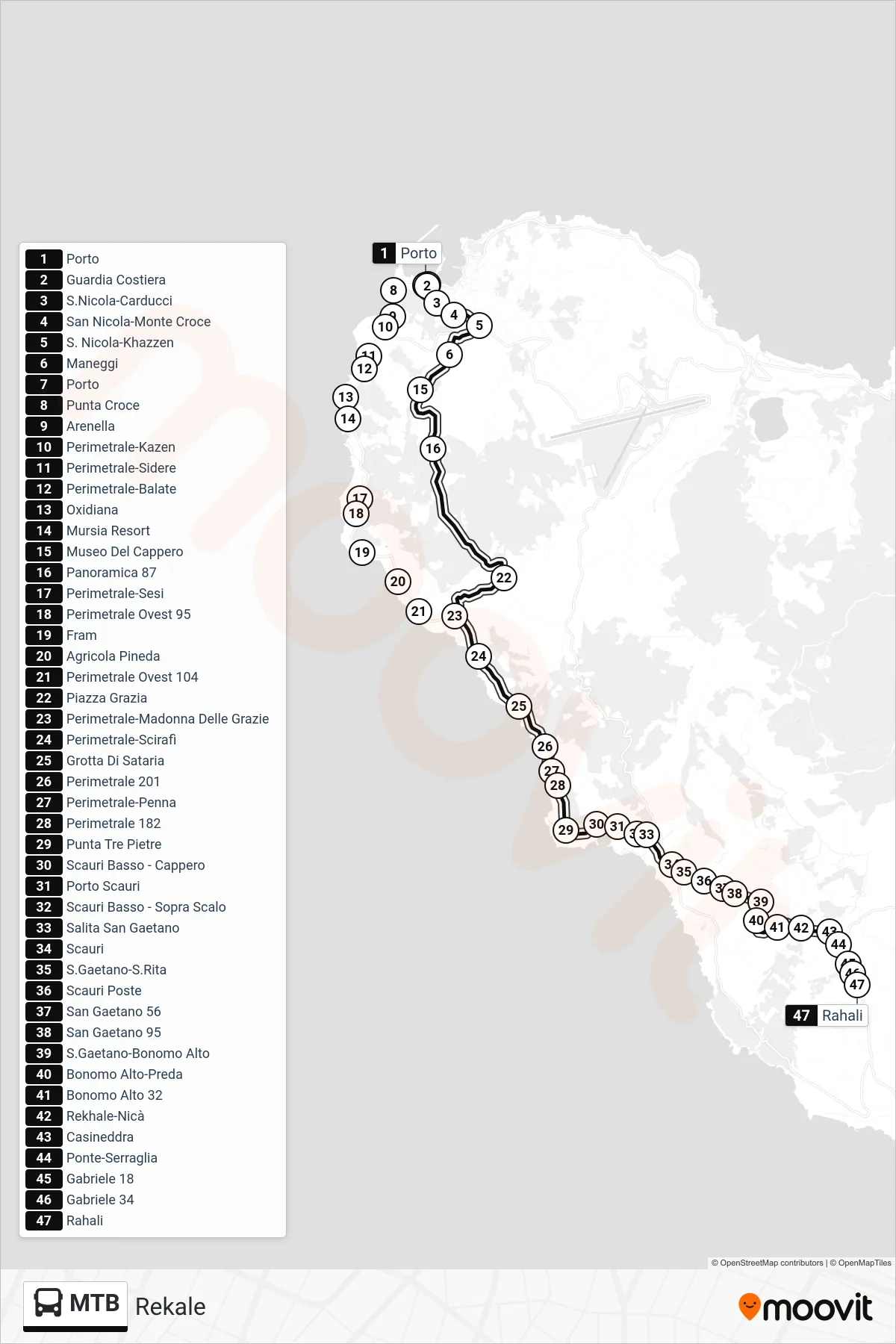 Linea MTB bus (Rekale) - Percorsi e fermate sulla mappa