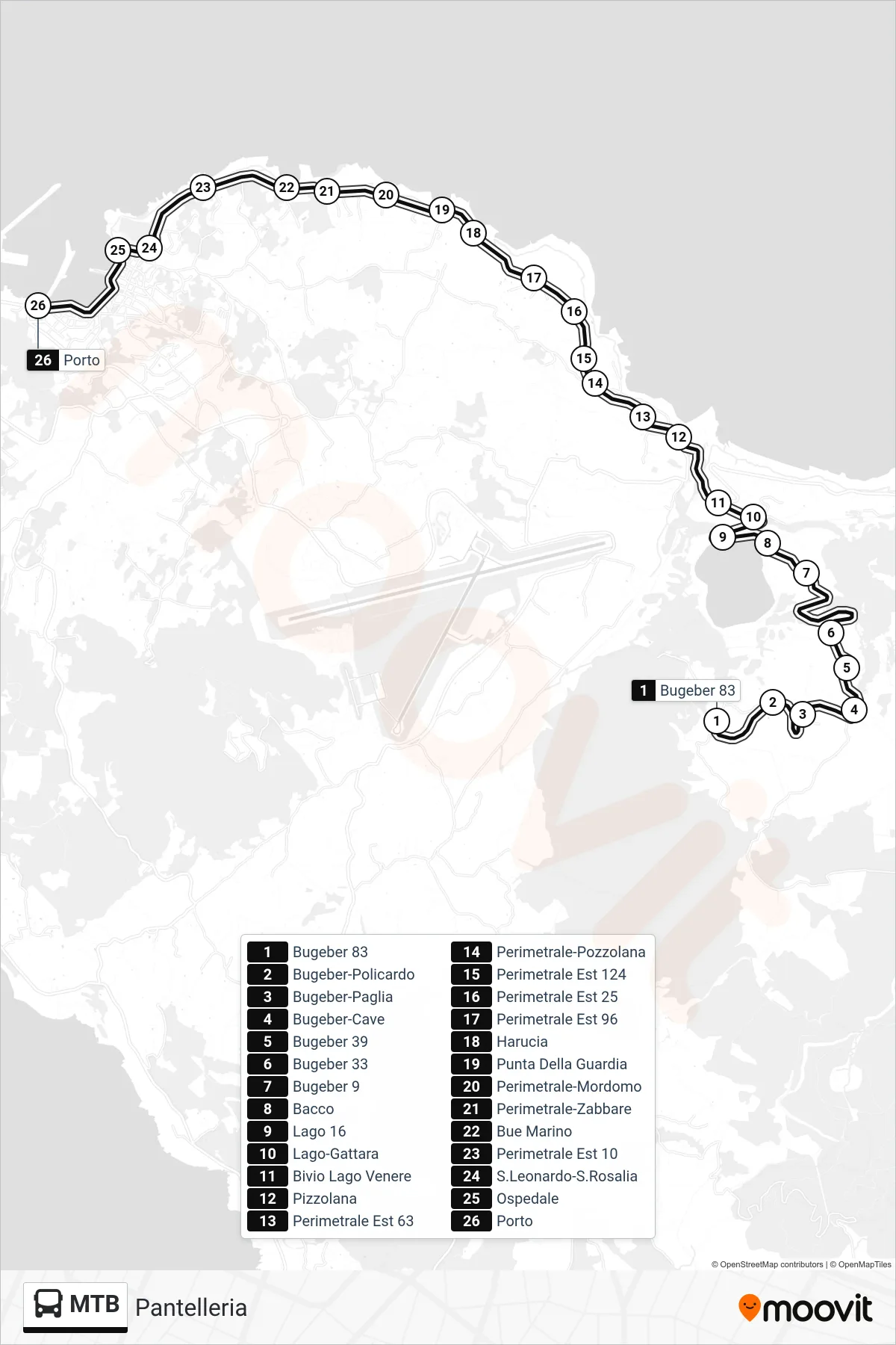 MTB bus Line (Pantelleria) route and stops on a map