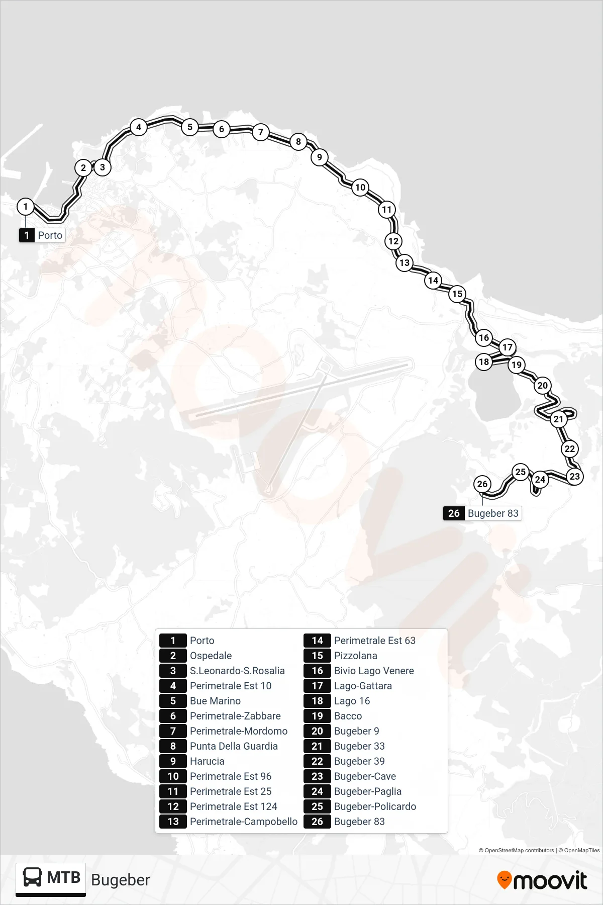 Linea MTB bus (Bugeber) - Percorsi e fermate sulla mappa