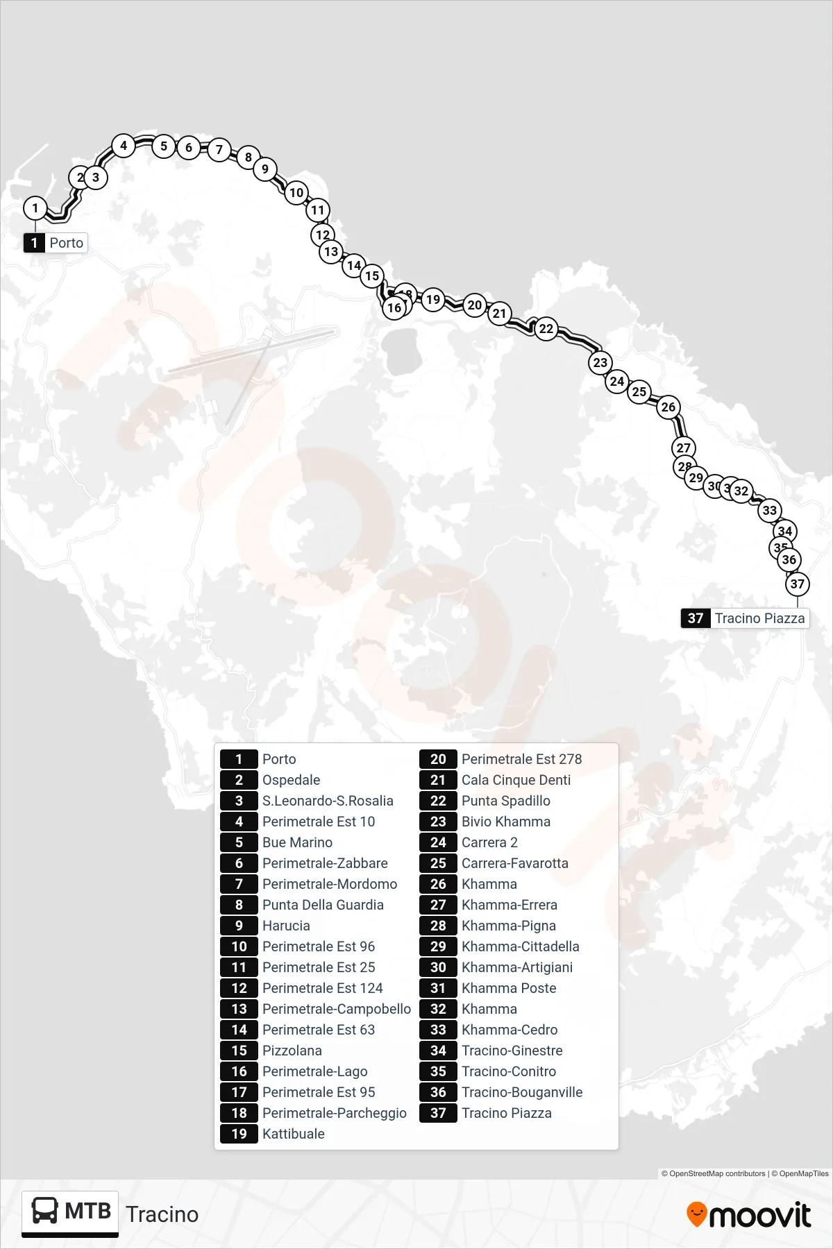 Linea MTB bus (Tracino) - Percorsi e fermate sulla mappa