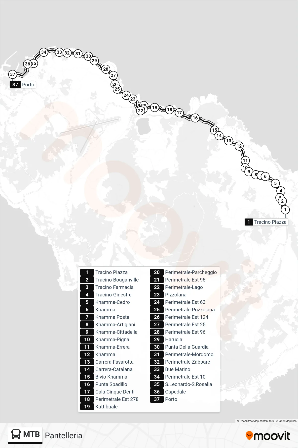 Linea MTB bus (Pantelleria) - Percorsi e fermate sulla mappa