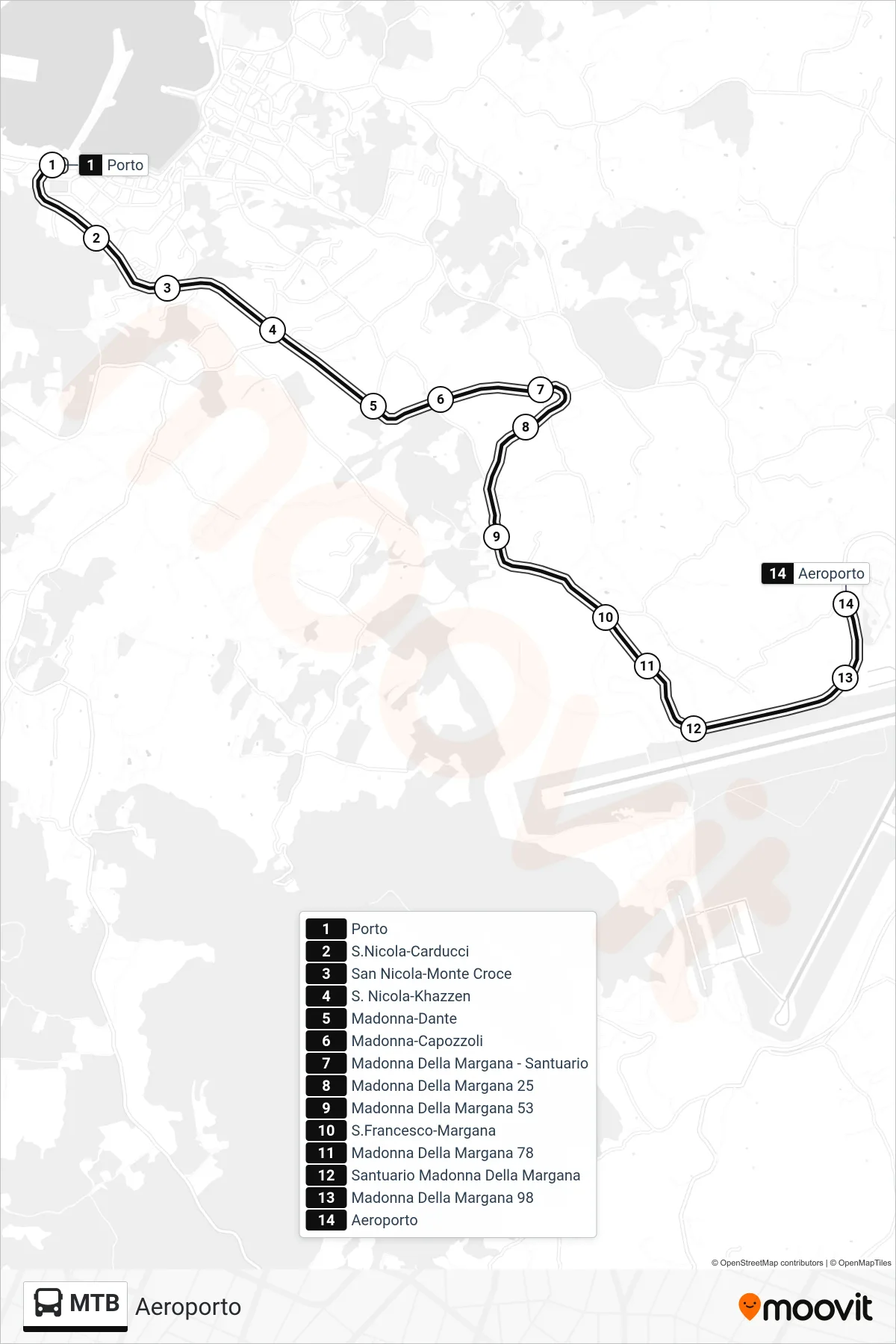 Linea MTB bus (Aeroporto) - Percorsi e fermate sulla mappa