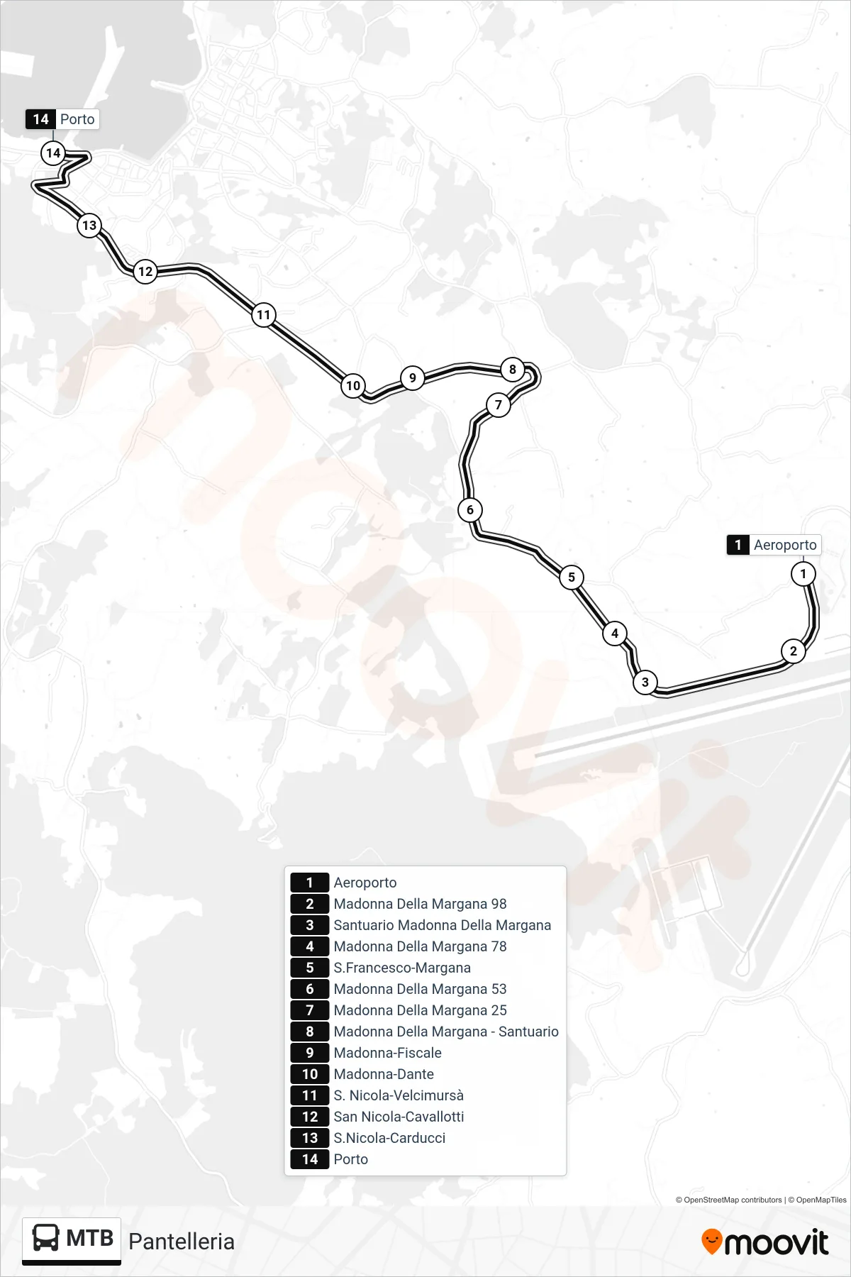 Linea MTB  bus (Pantelleria) - Percorsi e fermate sulla mappa