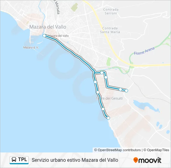 Percorso linea bus TPL