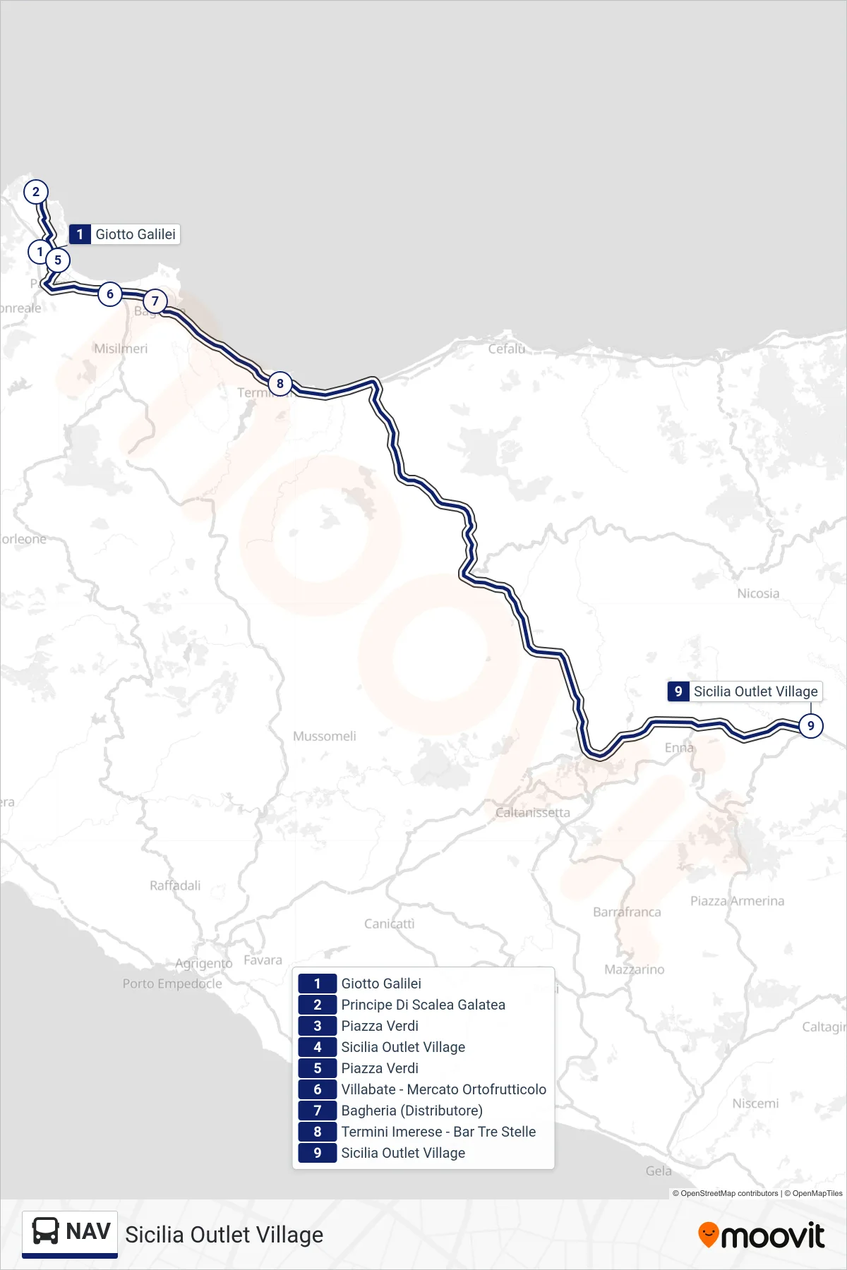 Linea NAV bus (Sicilia Outlet Village) - Percorsi e fermate sulla mappa