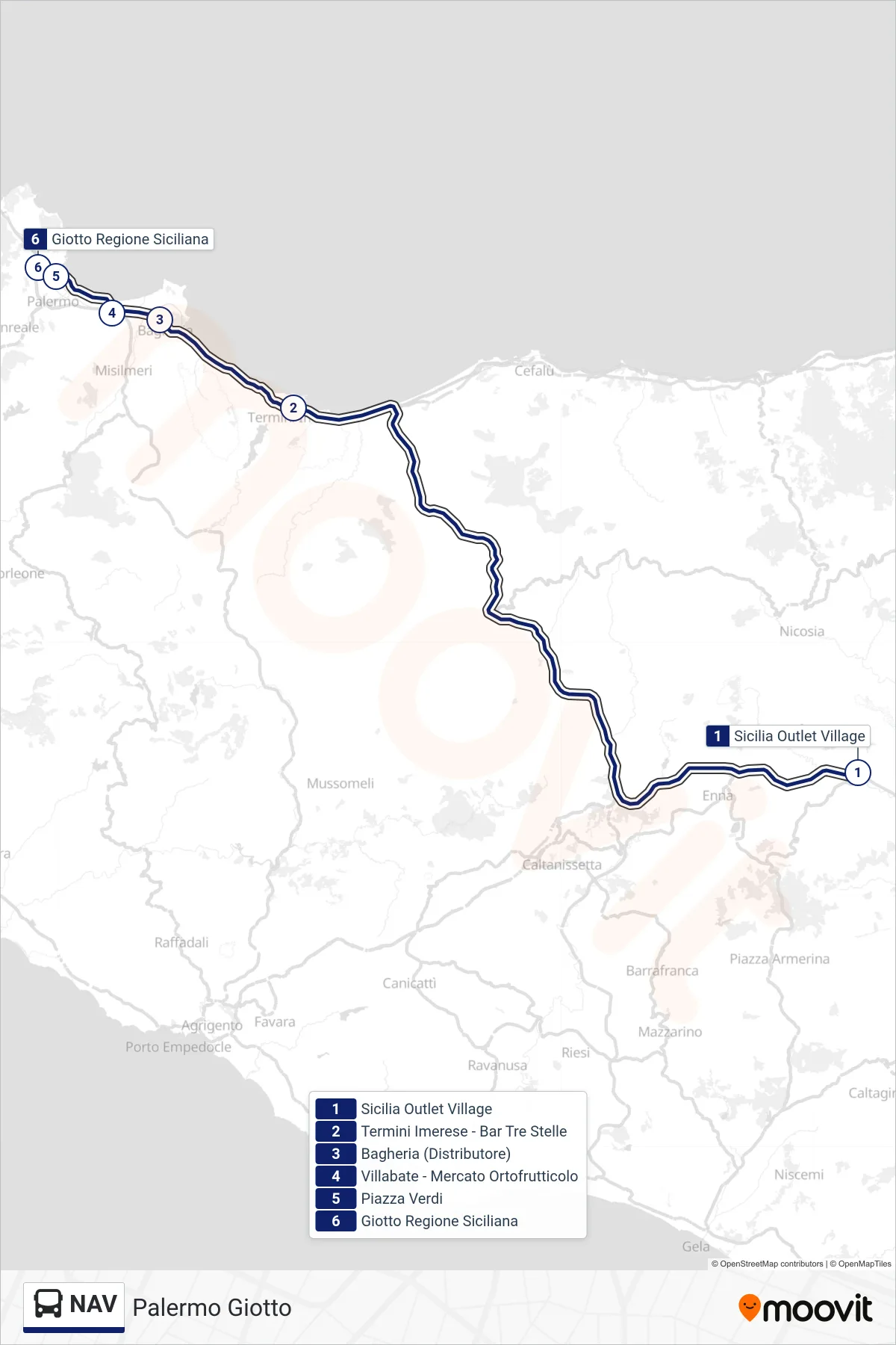 Linea NAV bus (Palermo Giotto) - Percorsi e fermate sulla mappa