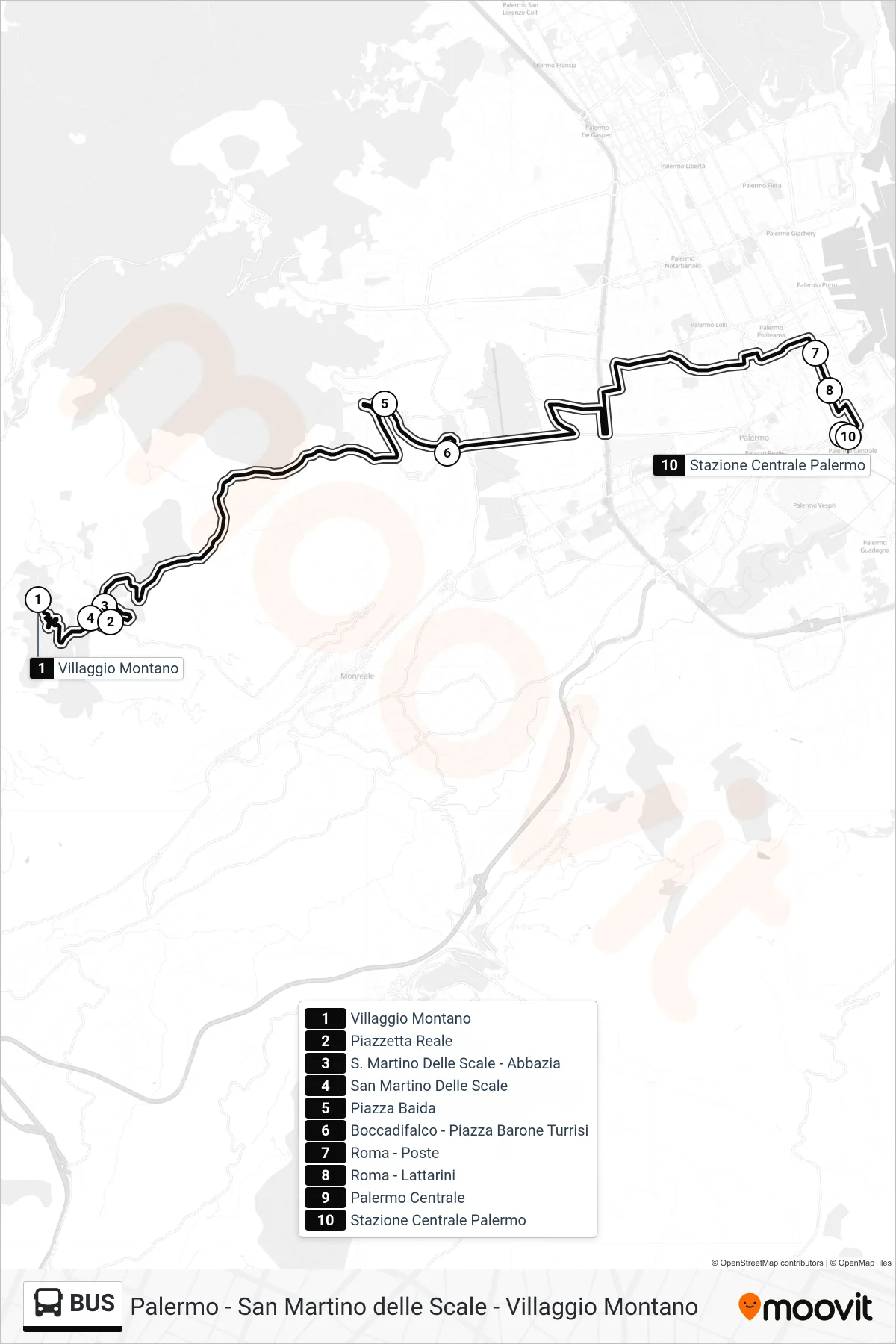 Linea BUS tram (Palermo Centrale FS) - Percorsi e fermate sulla mappa