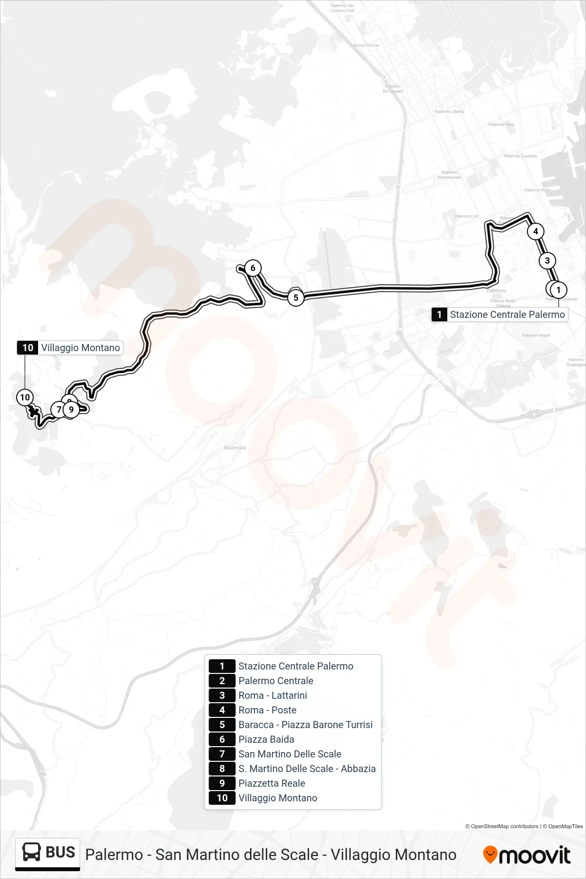 Bus tram Line (St. Martin - Mountain Village) route and stops on a map