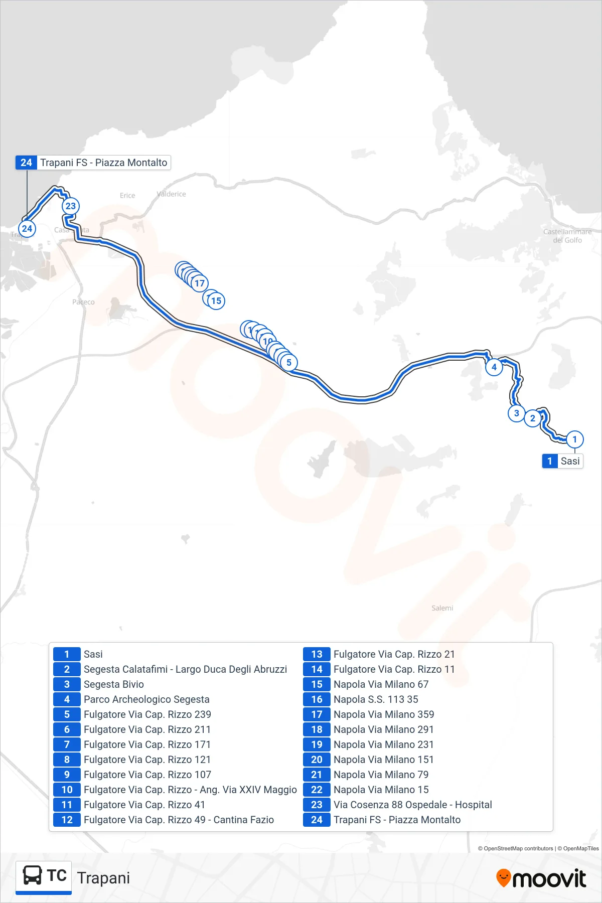 Linea TC bus (Trapani) - Percorsi e fermate sulla mappa