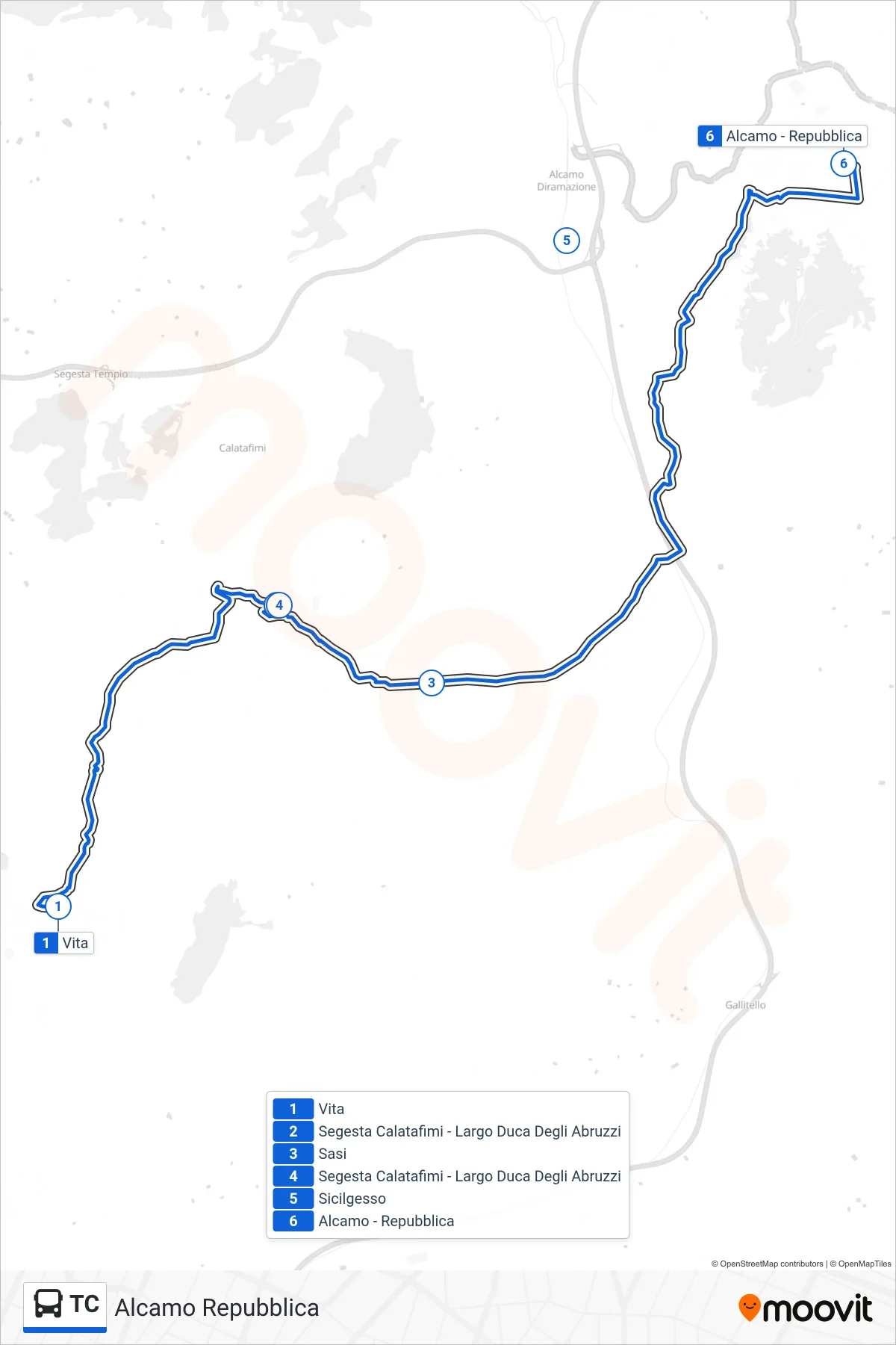 Linea TC  bus (Alcamo Repubblica) - Percorsi e fermate sulla mappa