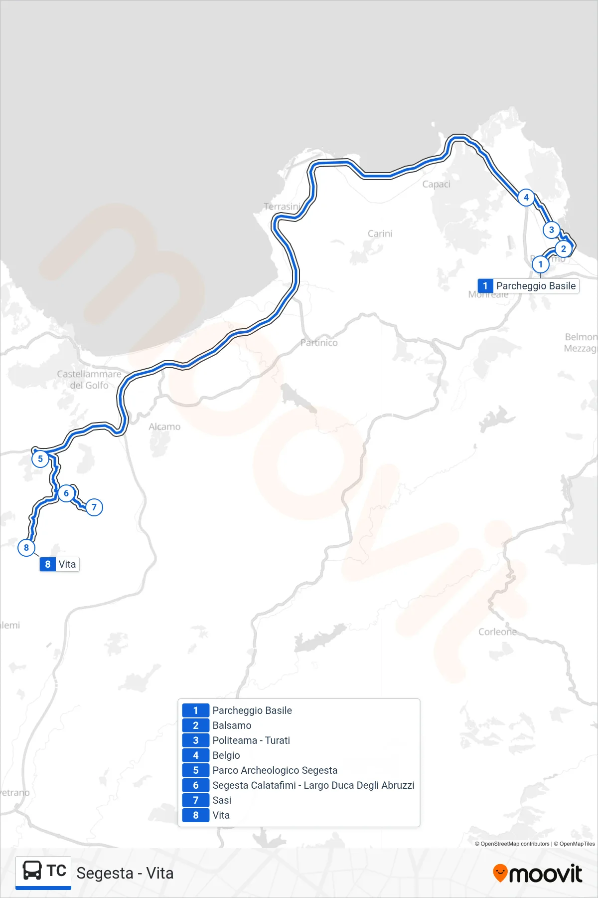 Linea TC  bus (Segesta - Vita) - Percorsi e fermate sulla mappa