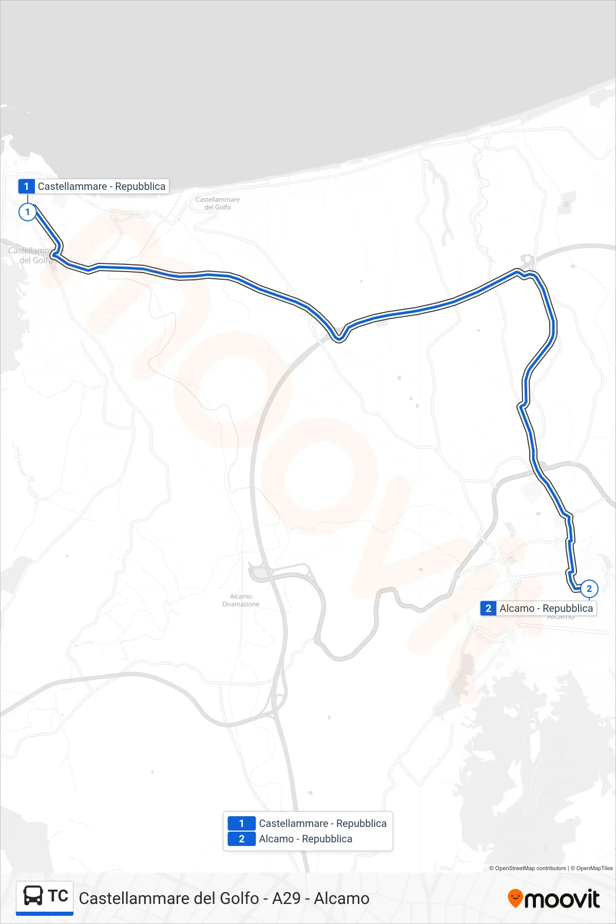Linea TC  bus (Alcamo Repubblica) - Percorsi e fermate sulla mappa