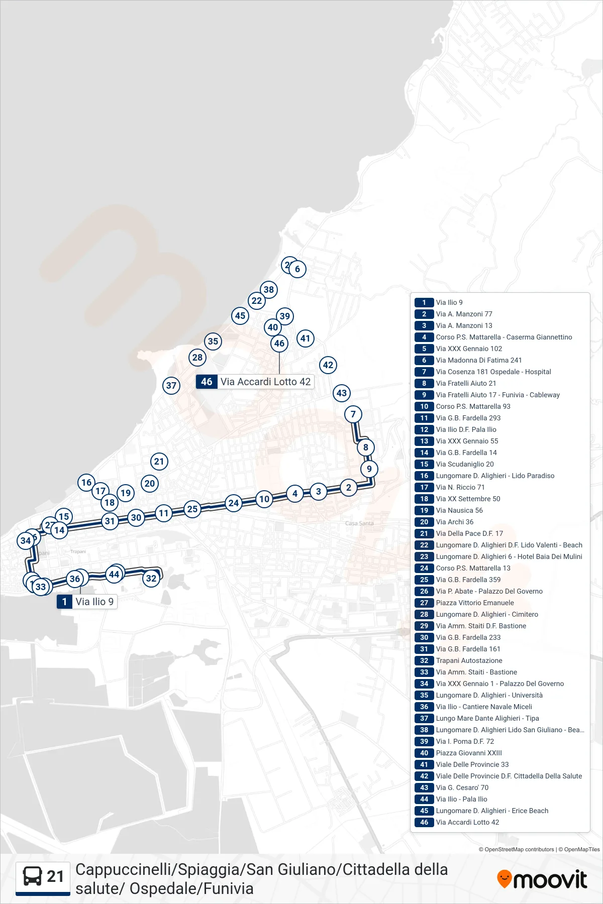 Linea 21  bus (211) - Percorsi e fermate sulla mappa