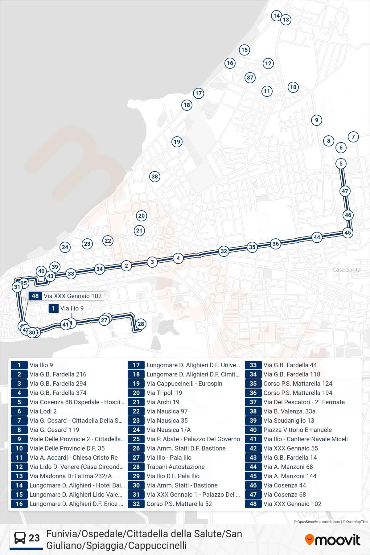 Linea 23  bus (231) - Percorsi e fermate sulla mappa