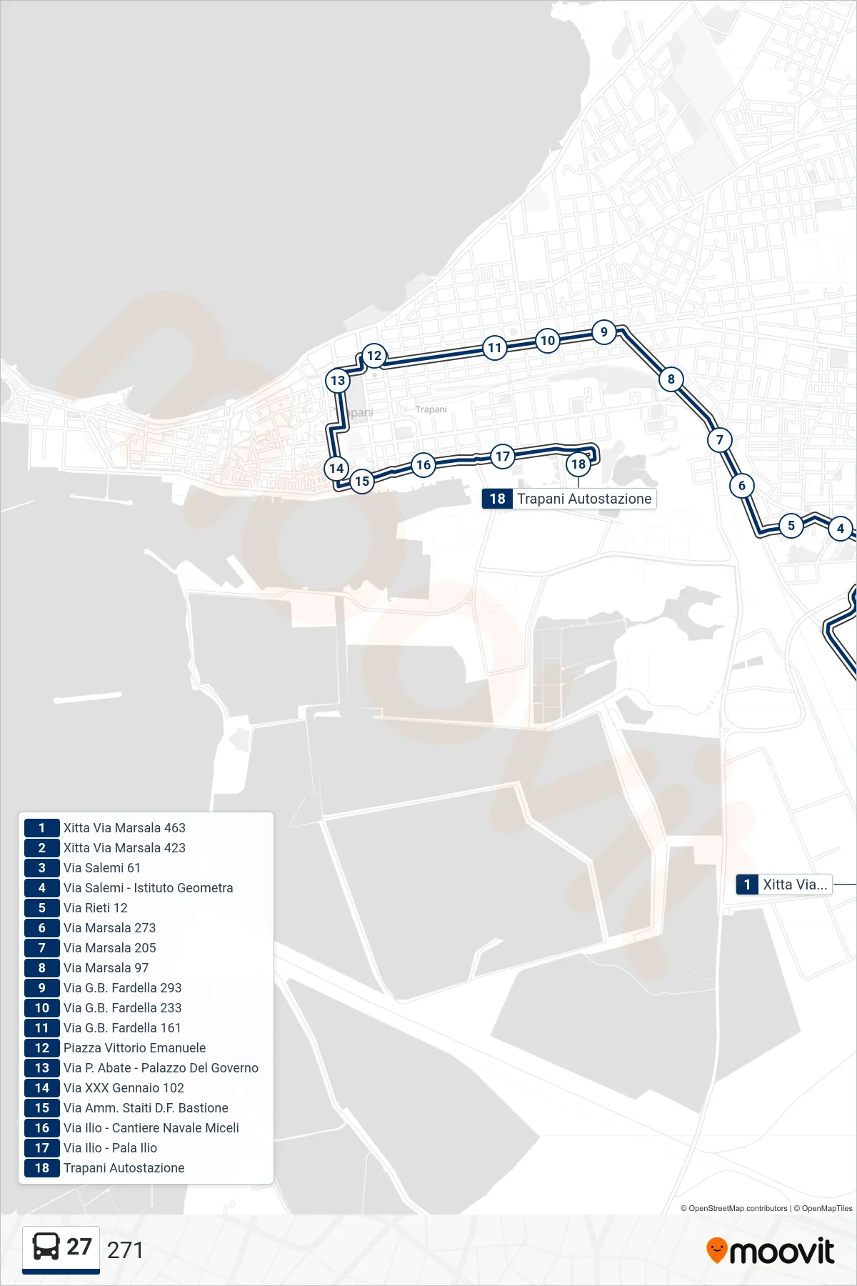 Linea 27 bus (271) - Percorsi e fermate sulla mappa
