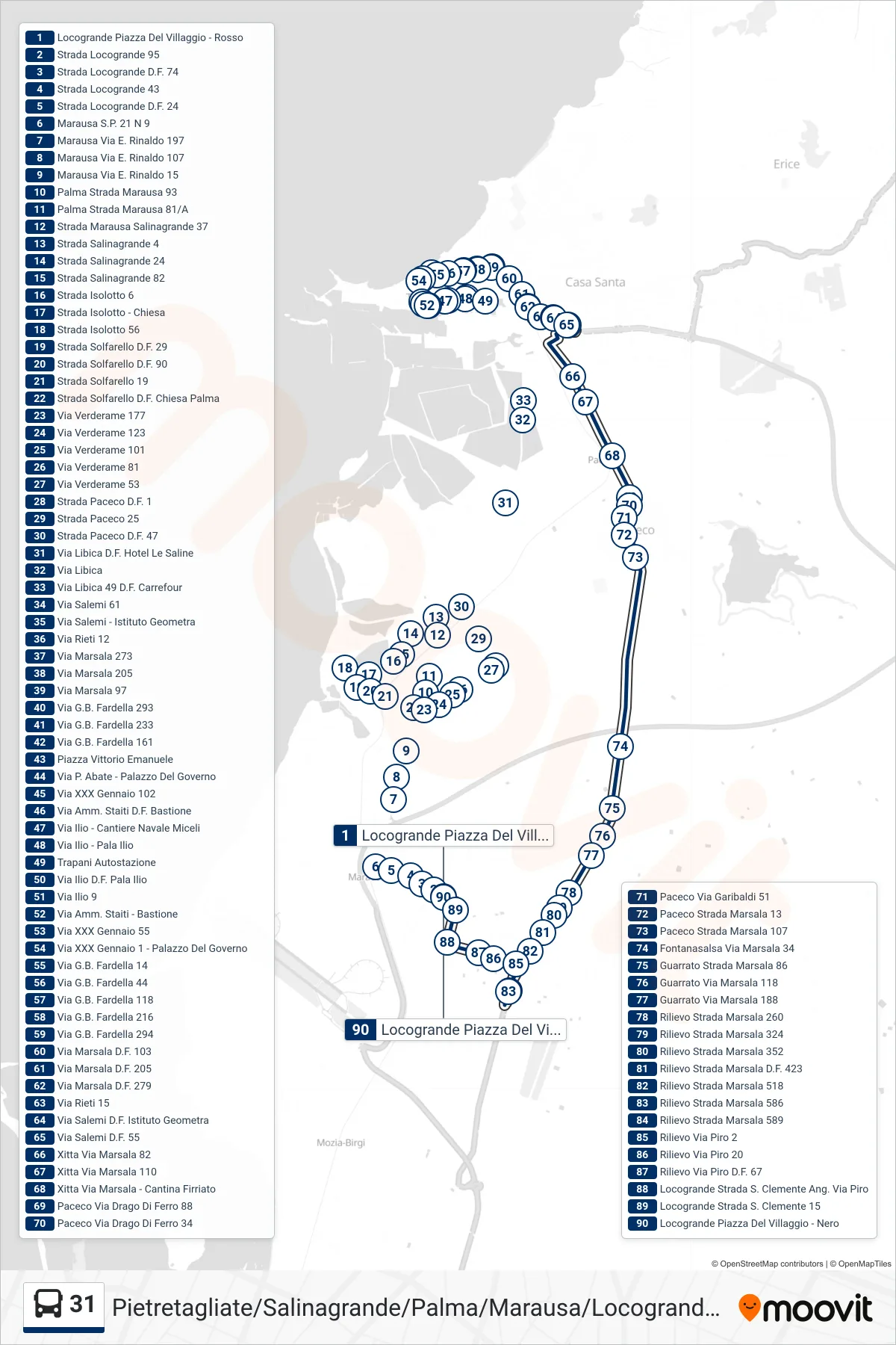 Linea 31 bus (311) - Percorsi e fermate sulla mappa