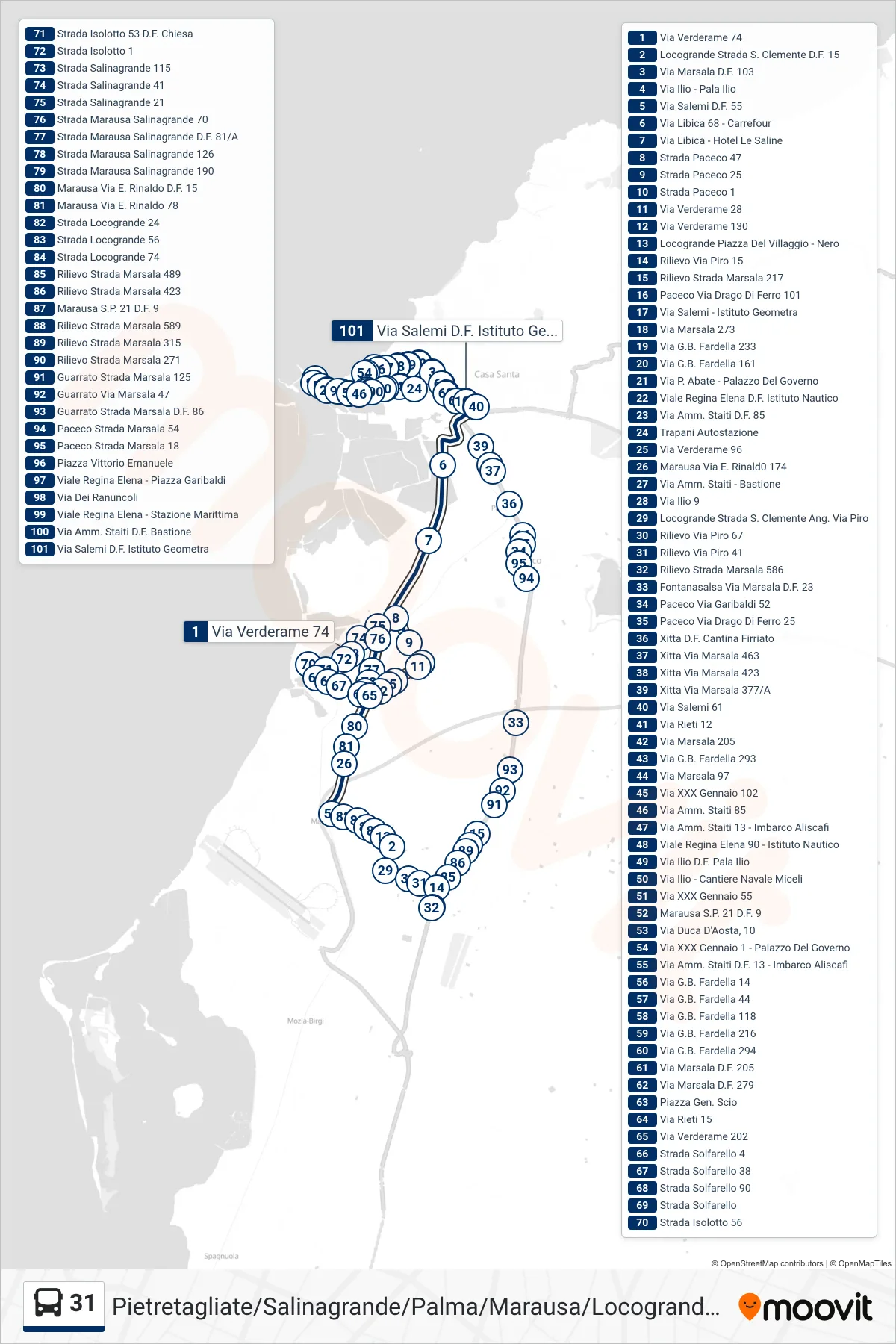 Linea 31 bus (312) - Percorsi e fermate sulla mappa
