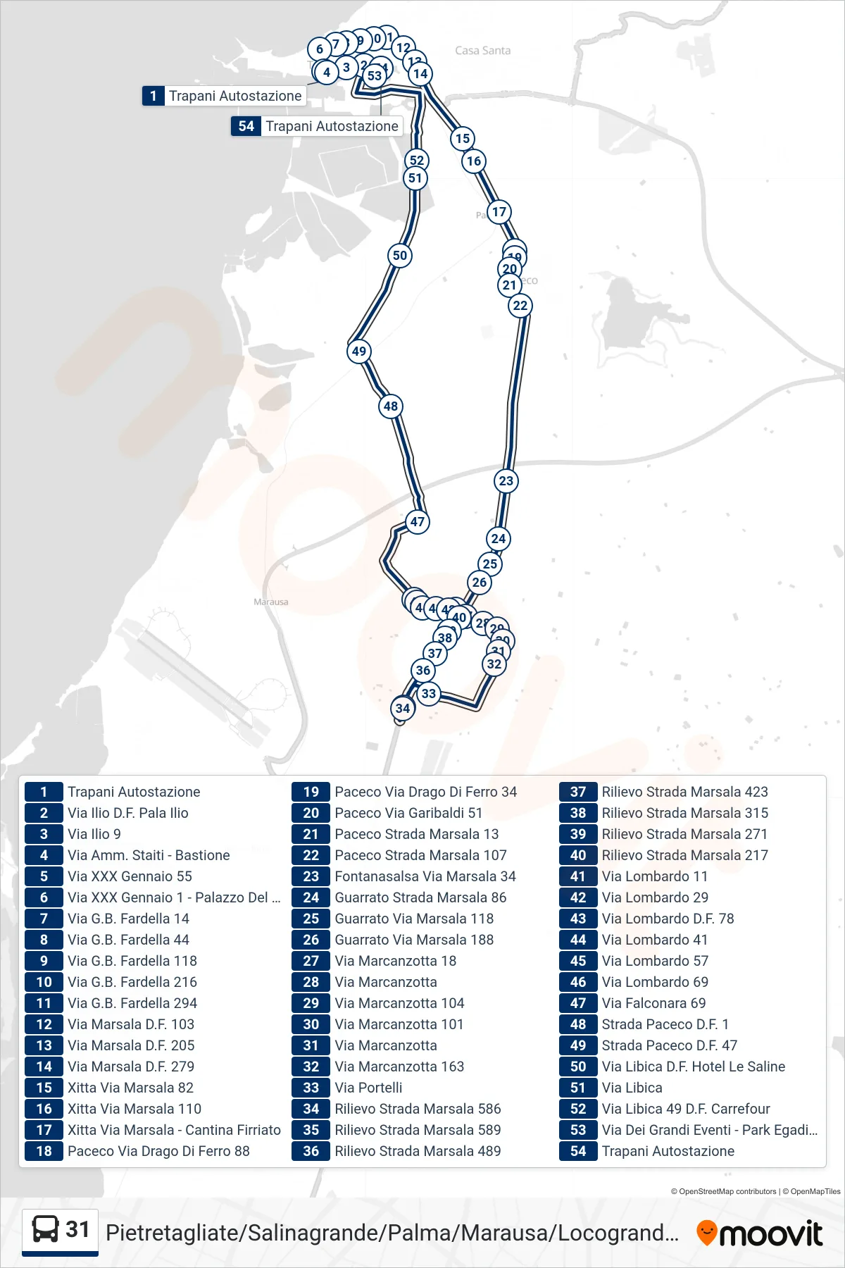 Linea 31 bus (31) - Percorsi e fermate sulla mappa