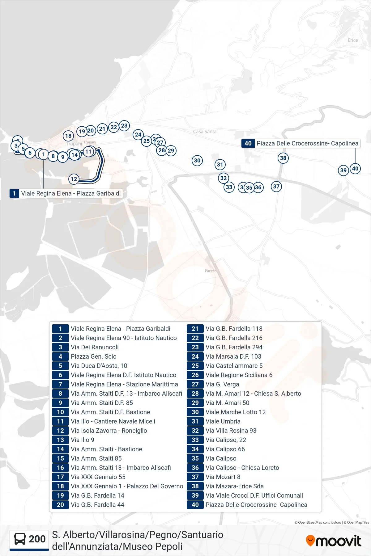 Linea 200  bus (200) - Percorsi e fermate sulla mappa