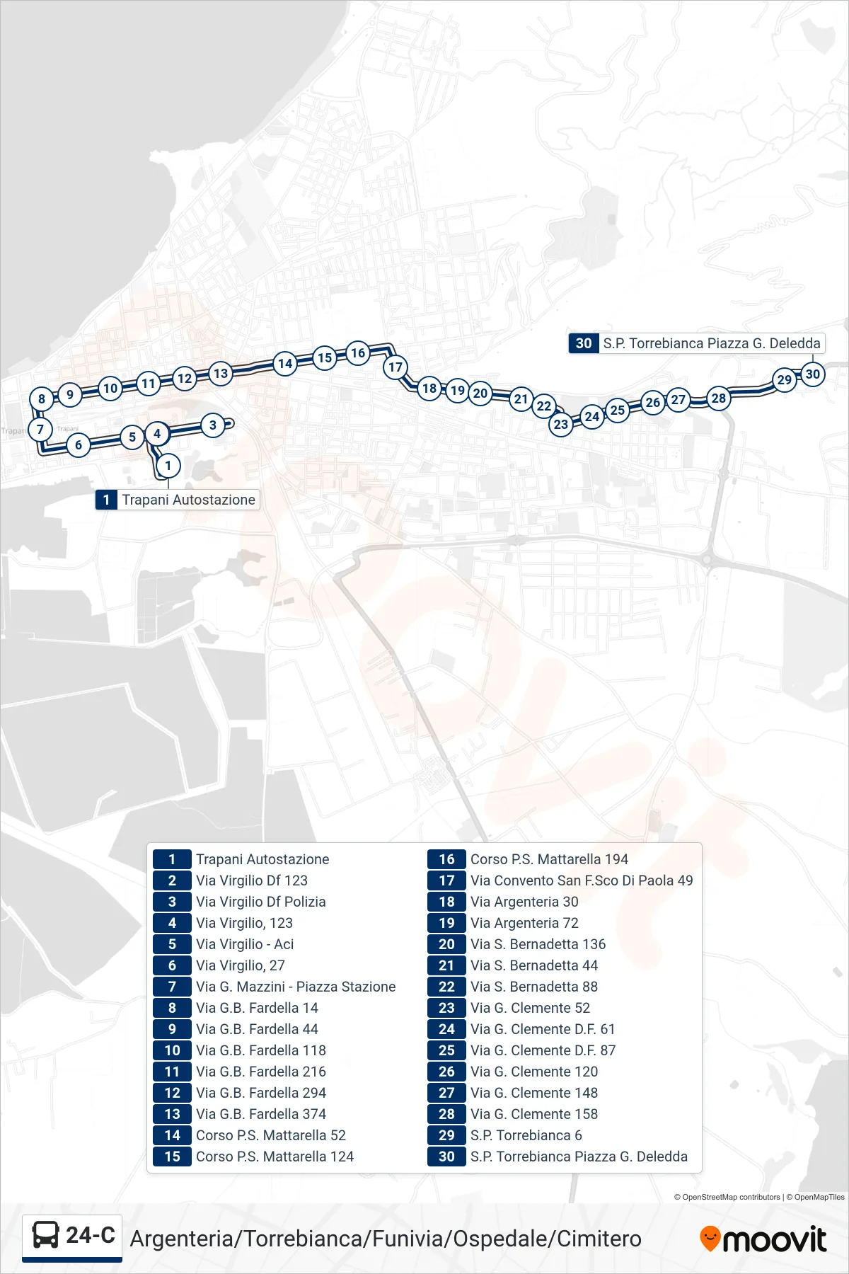 Linea 24-C bus (241) - Percorsi e fermate sulla mappa