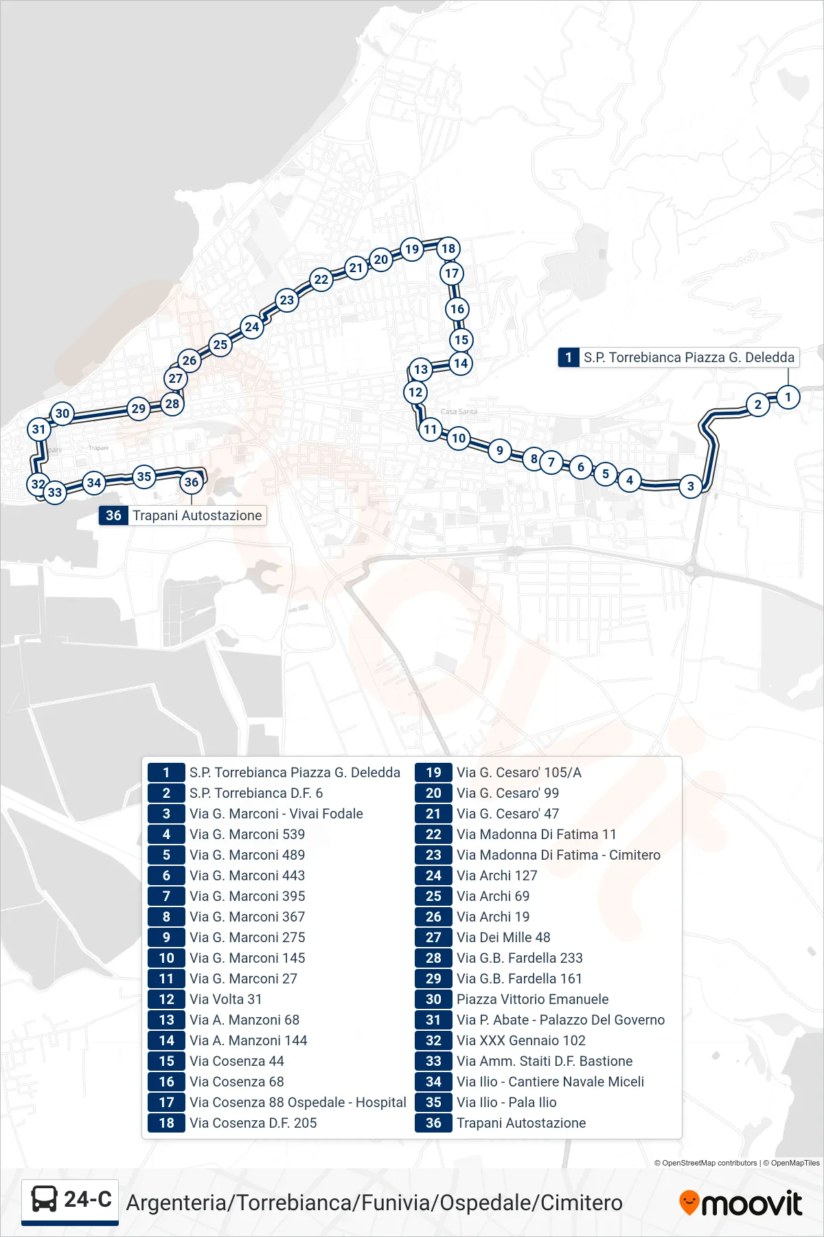 Linea 24-C bus (242) - Percorsi e fermate sulla mappa