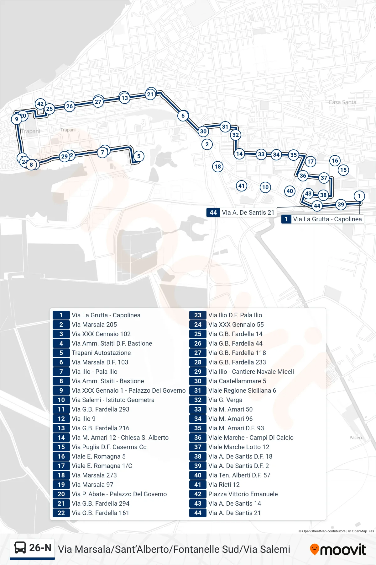 Linea 26-N bus (261) - Percorsi e fermate sulla mappa