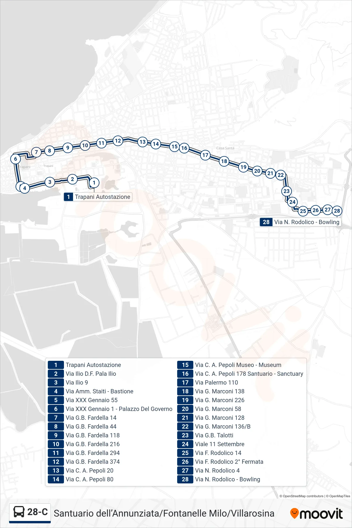 Linea 28-C  bus (281) - Percorsi e fermate sulla mappa