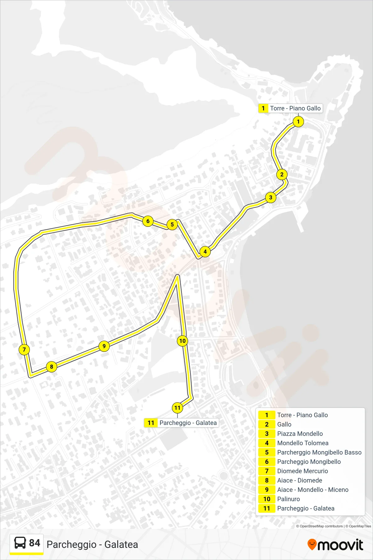 Linea 84 bus (Parcheggio - Galatea) - Percorsi e fermate sulla mappa