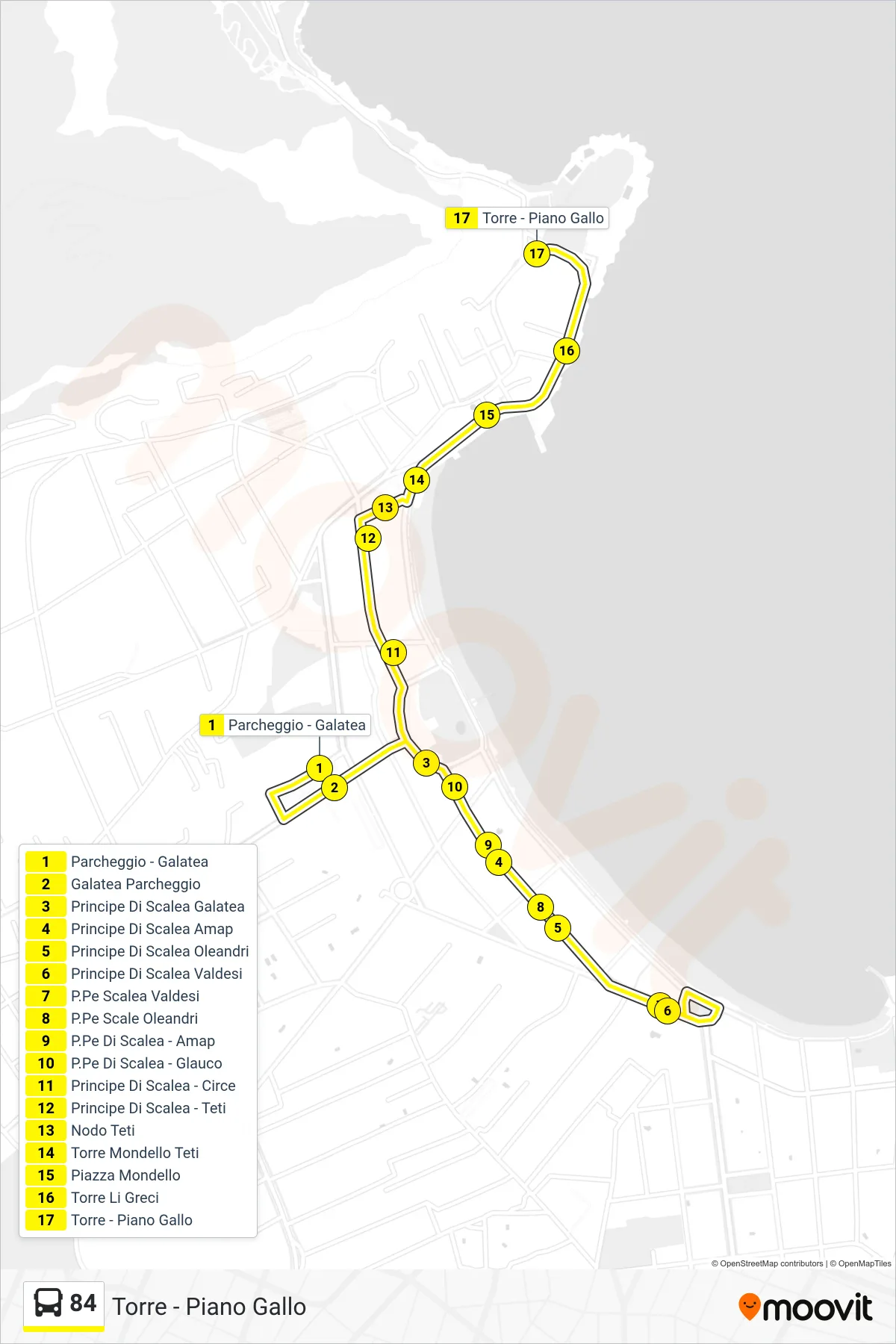 Linea 84 bus (Torre - Piano Gallo) - Percorsi e fermate sulla mappa