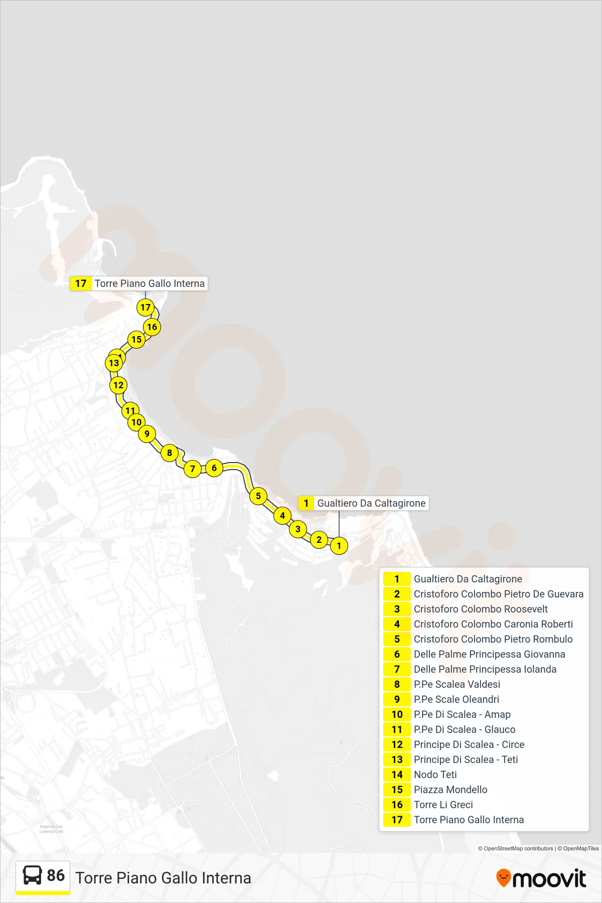 Linea 86 bus (Torre Piano Gallo Interna) - Percorsi e fermate sulla mappa