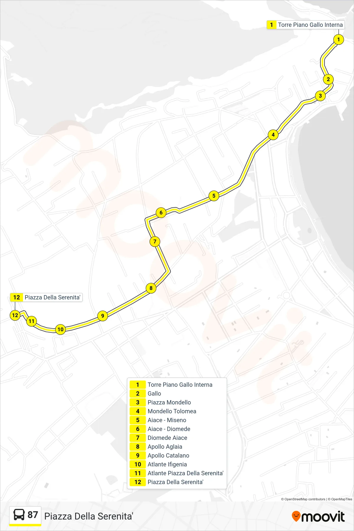 Linea 87  bus (Piazza Della Serenita') - Percorsi e fermate sulla mappa