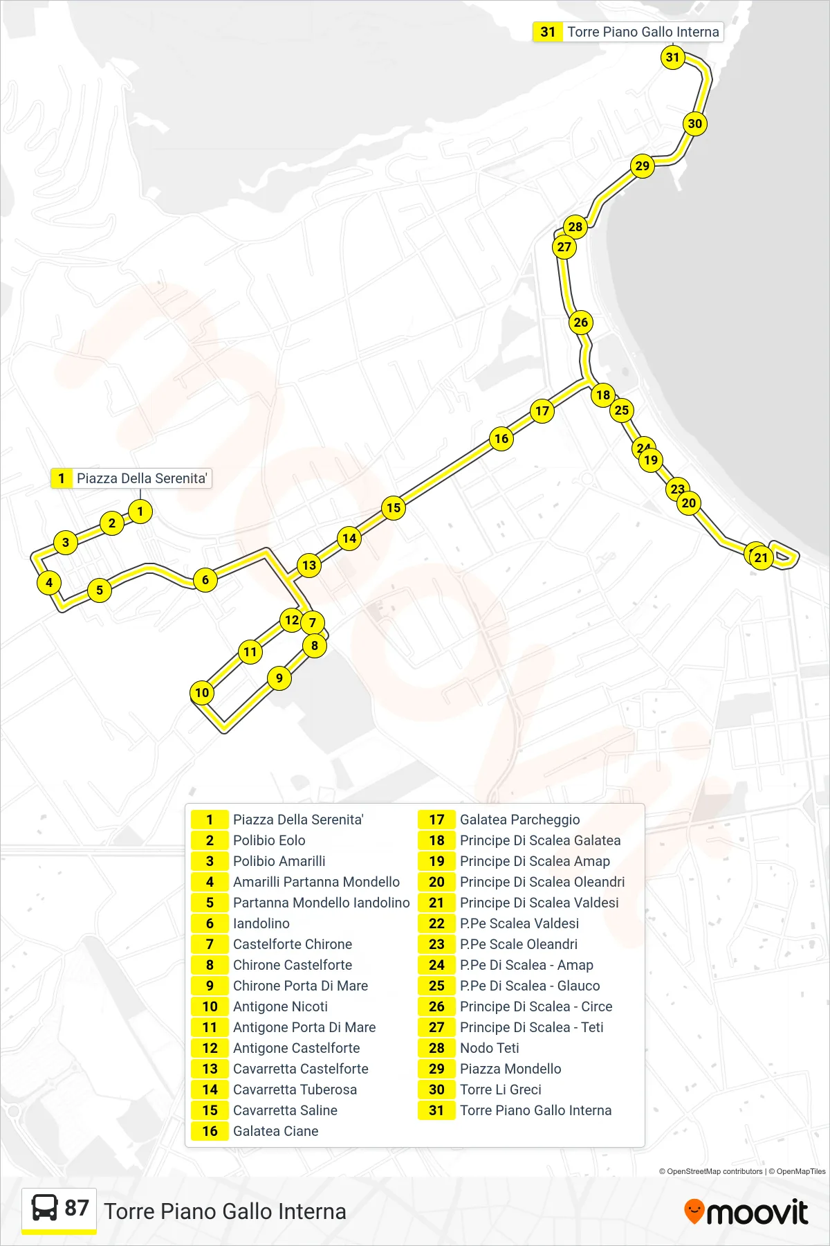 Linea 87 bus (Torre Piano Gallo Interna) - Percorsi e fermate sulla mappa