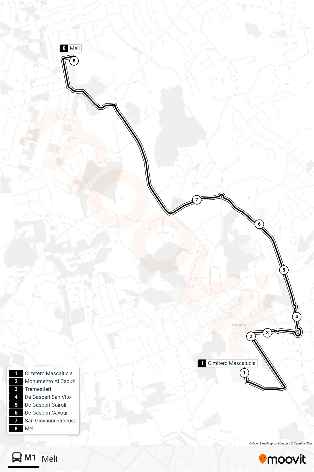 Linea M1 bus (Meli) - Percorsi e fermate sulla mappa