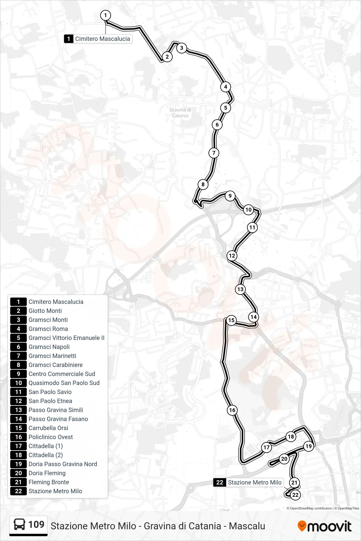 Linea 109 bus (Stazione Metro Milo) - Percorsi e fermate sulla mappa