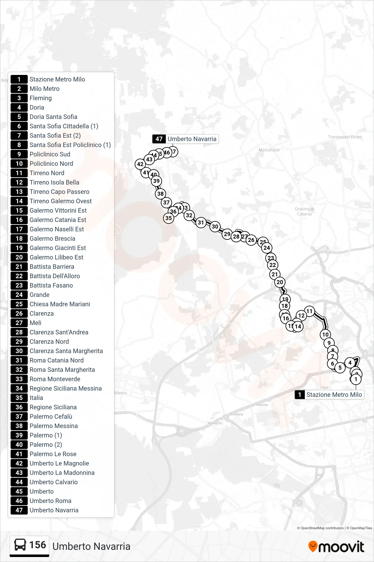 Linea 156 bus (Umberto Navarria) - Percorsi e fermate sulla mappa
