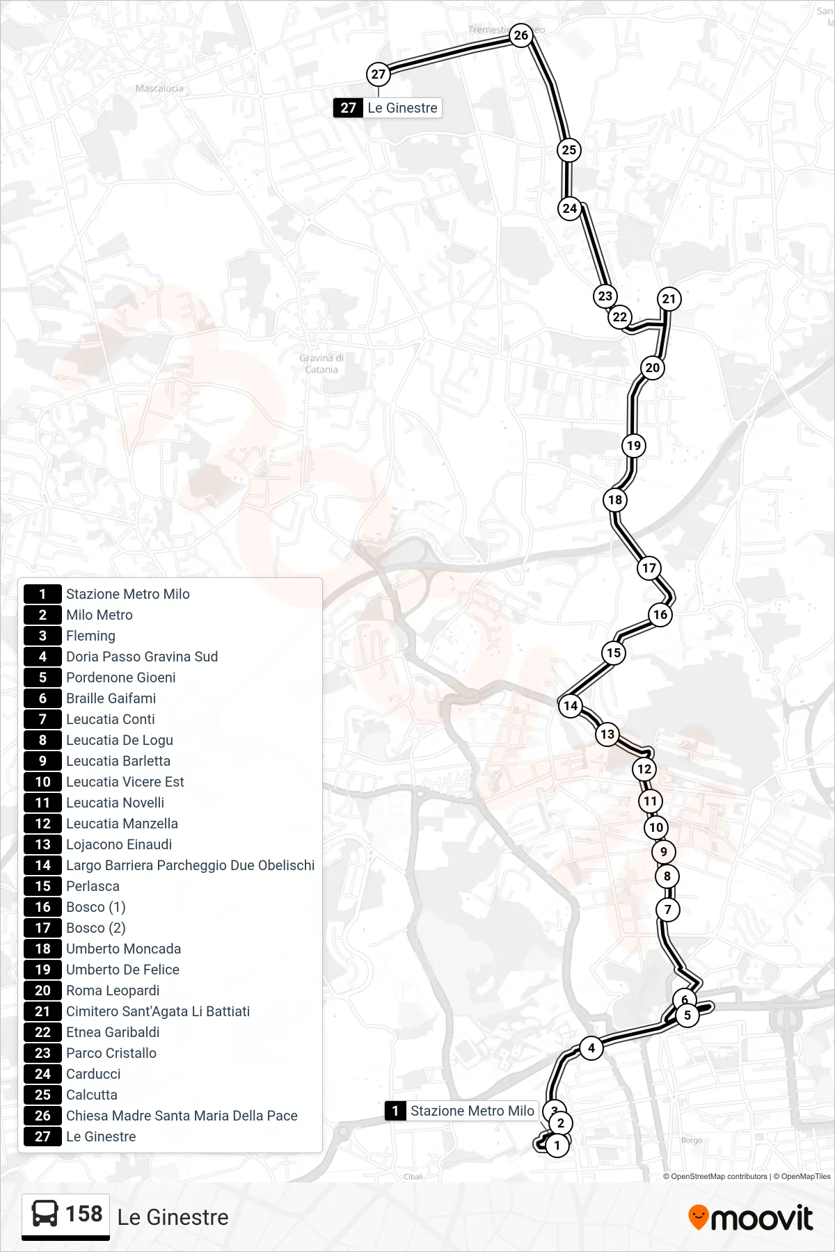 Linea 158 bus (Le Ginestre) - Percorsi e fermate sulla mappa