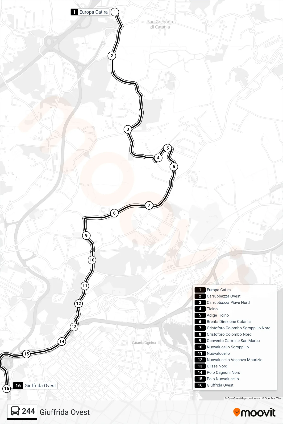 Linea 244 bus (Giuffrida Ovest) - Percorsi e fermate sulla mappa