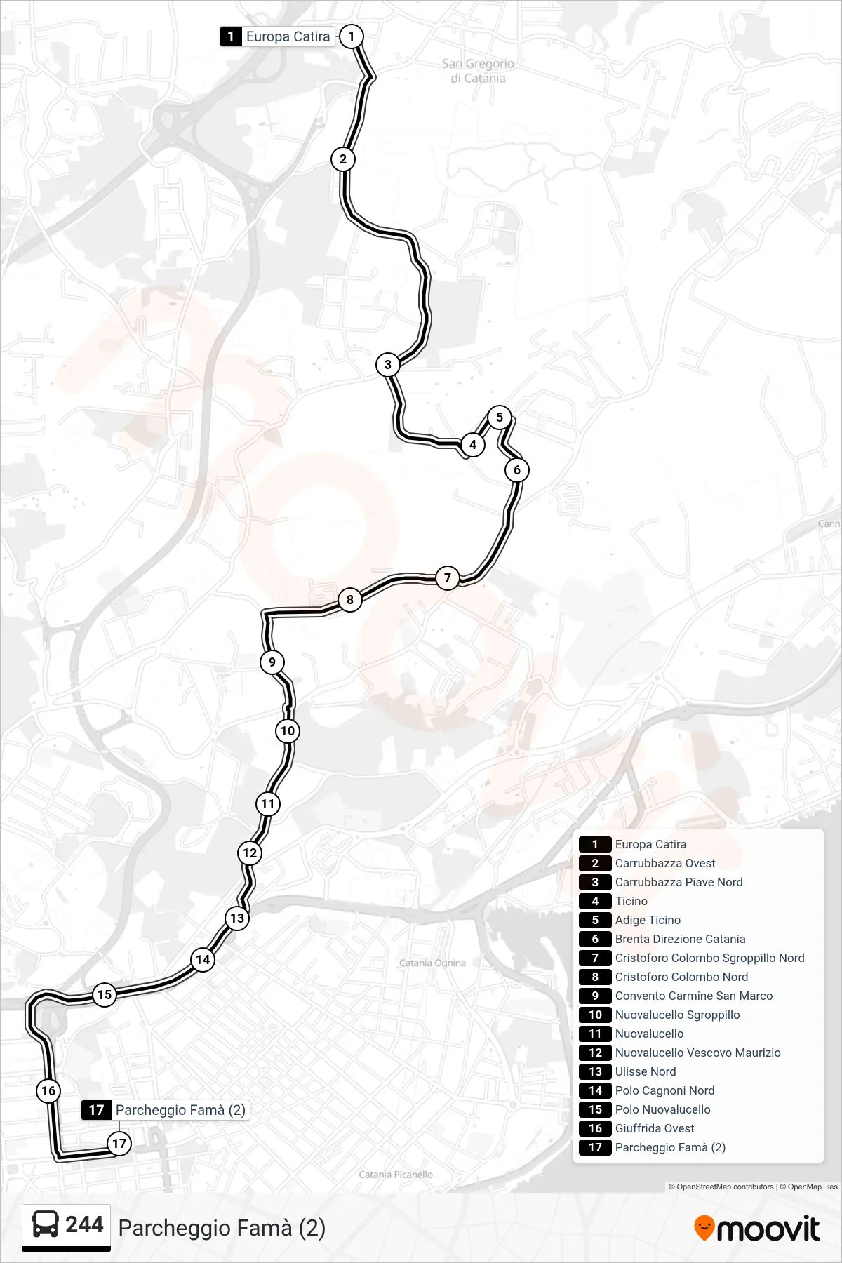 Linea 244  bus (Parcheggio Famà (2)) - Percorsi e fermate sulla mappa