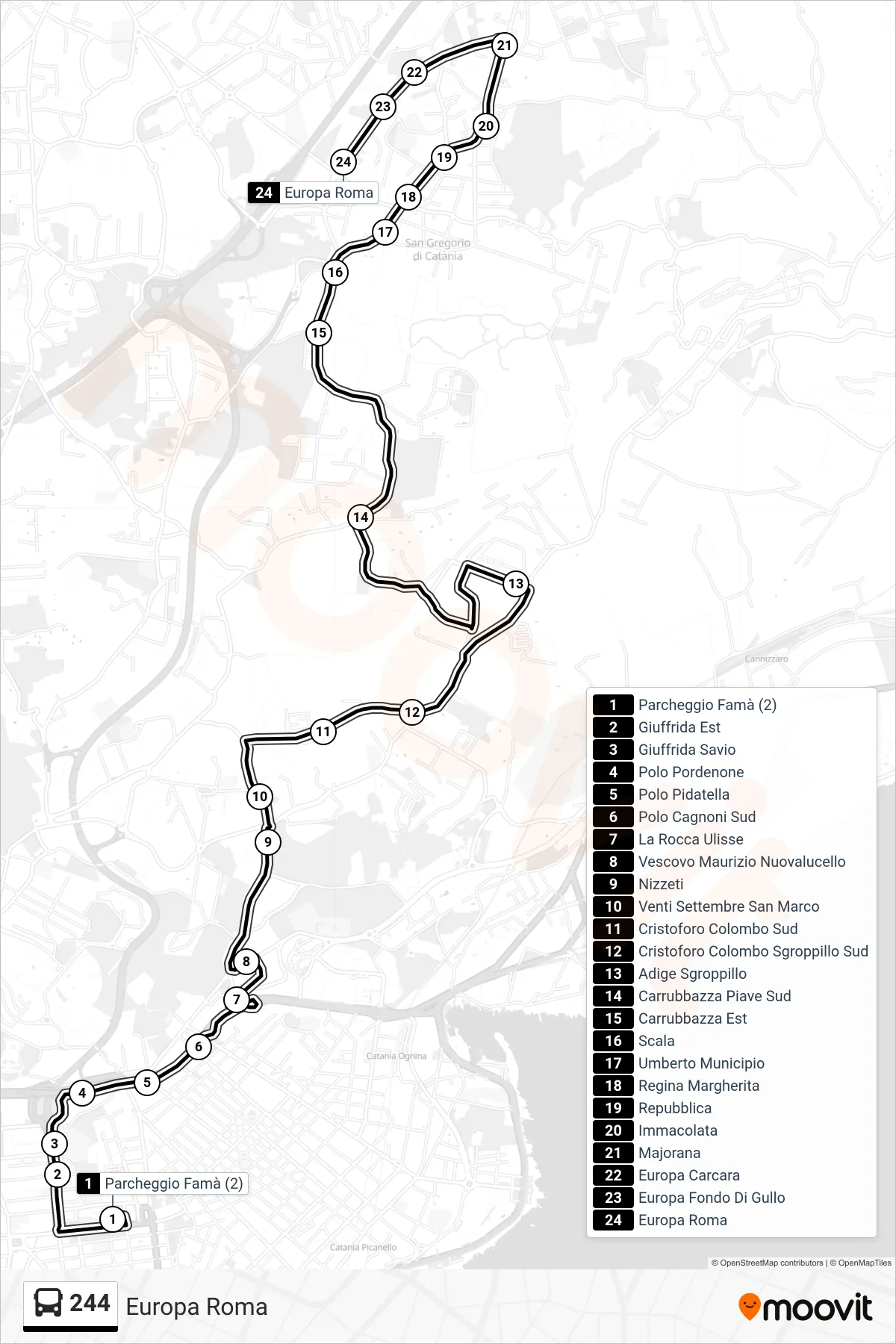 Linea 244  bus (Europa Roma) - Percorsi e fermate sulla mappa