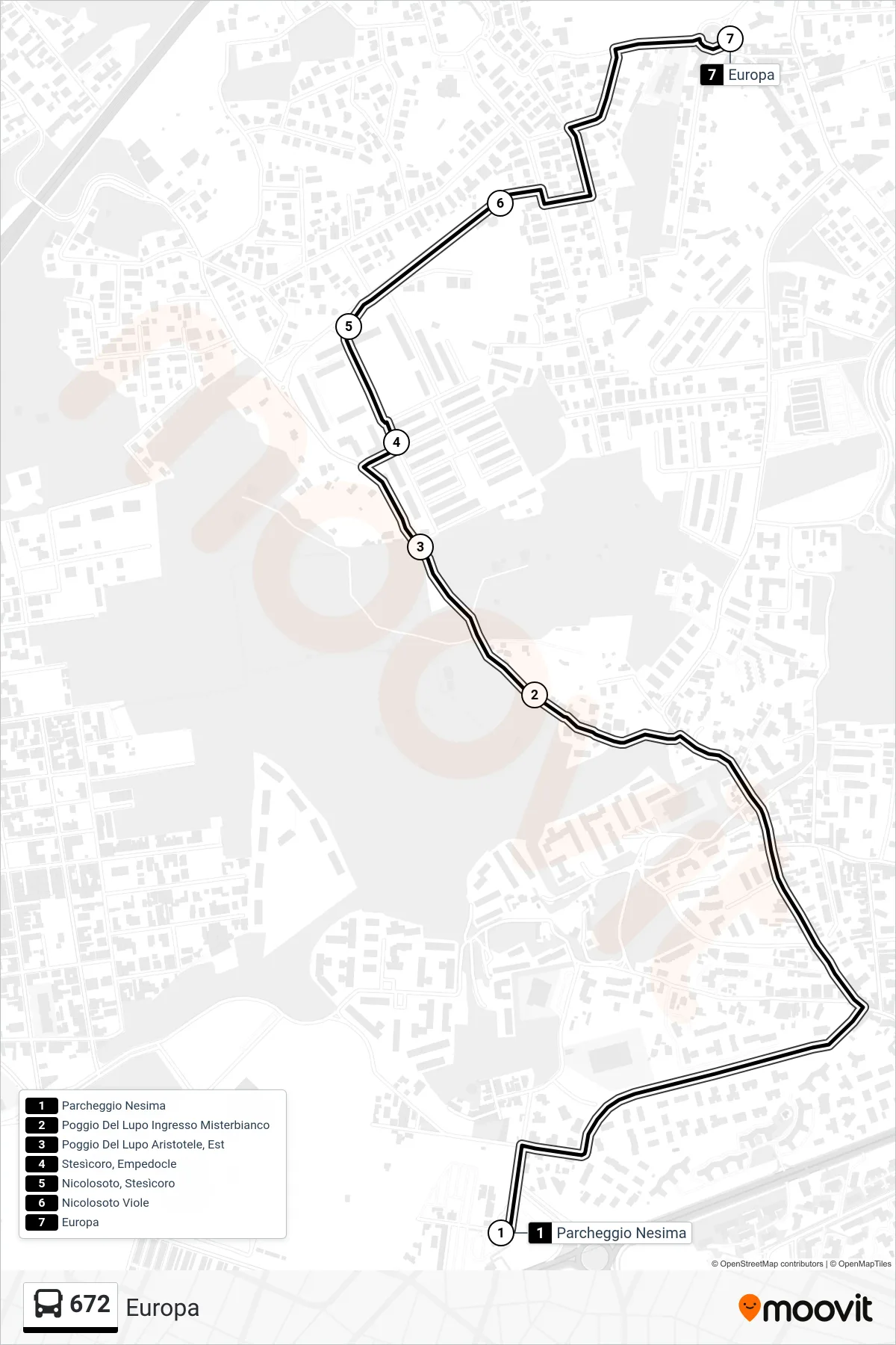 Linea 672  bus (Europa) - Percorsi e fermate sulla mappa