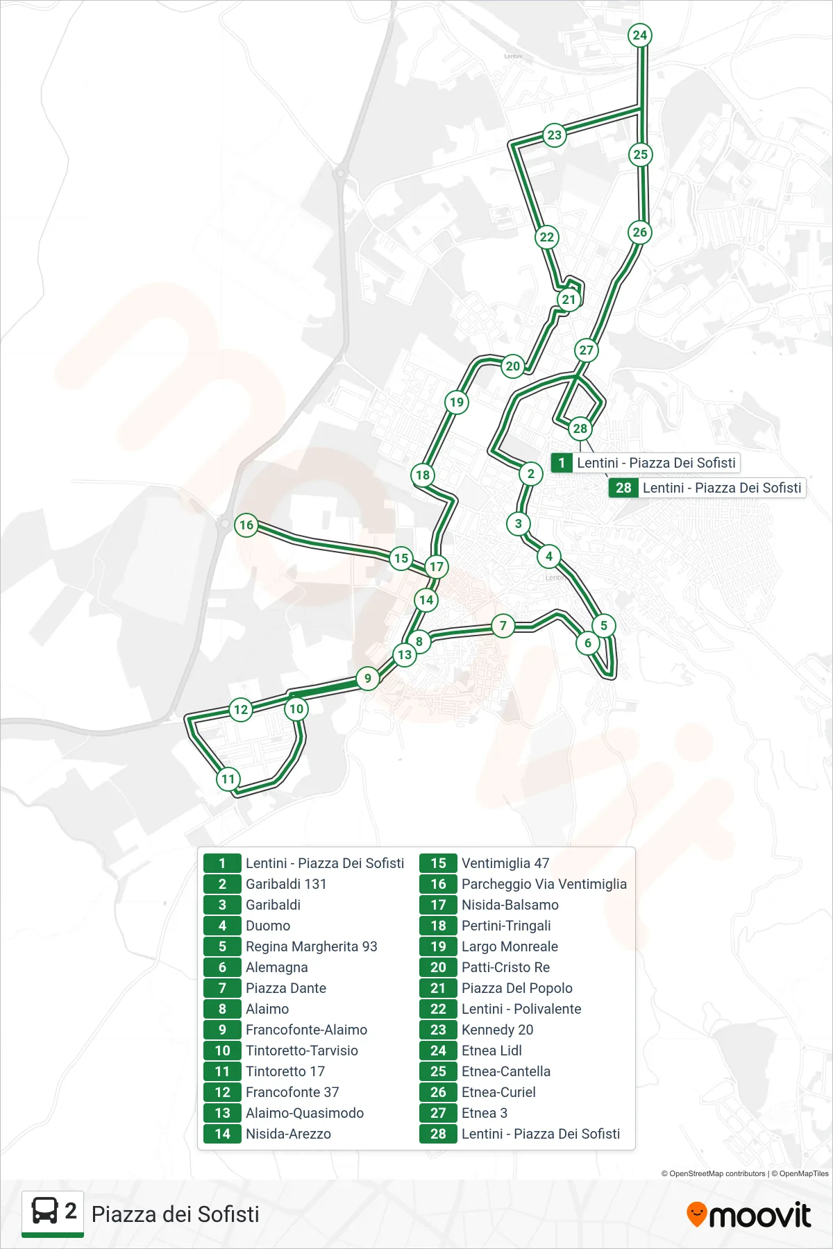 Linea 2 bus (Piazza dei Sofisti) - Percorsi e fermate sulla mappa