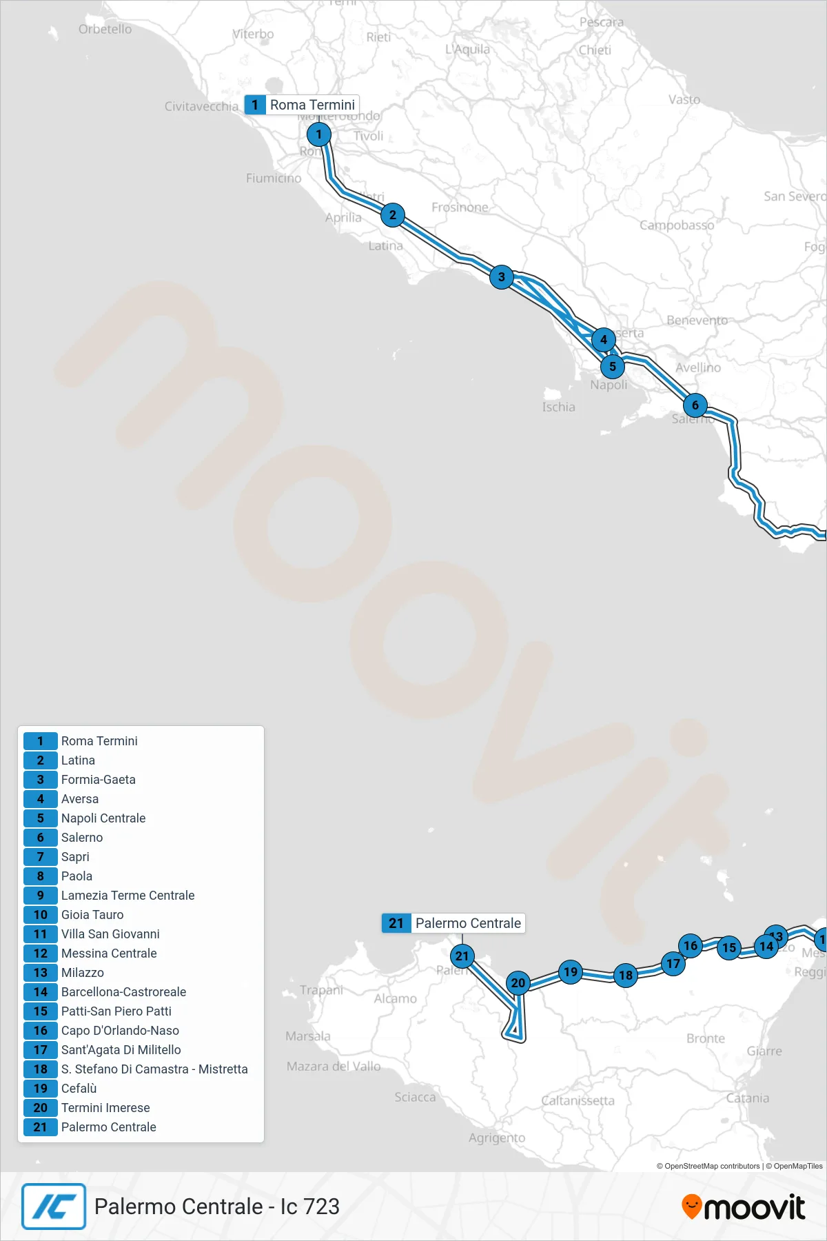 Linea IC treno (Palermo Centrale - Ic 723) - Percorsi e fermate sulla mappa