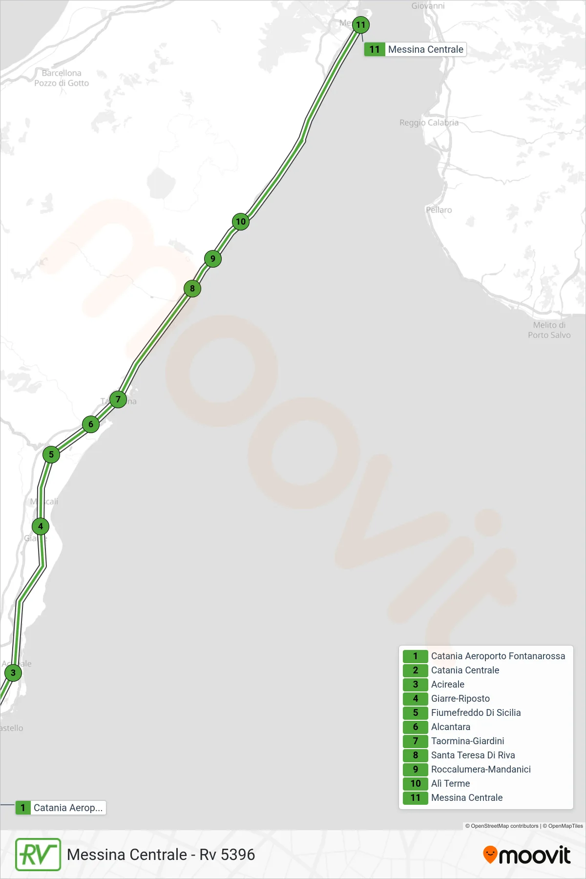 Linea RV  treno (Messina Centrale - Rv 5396) - Percorsi e fermate sulla mappa