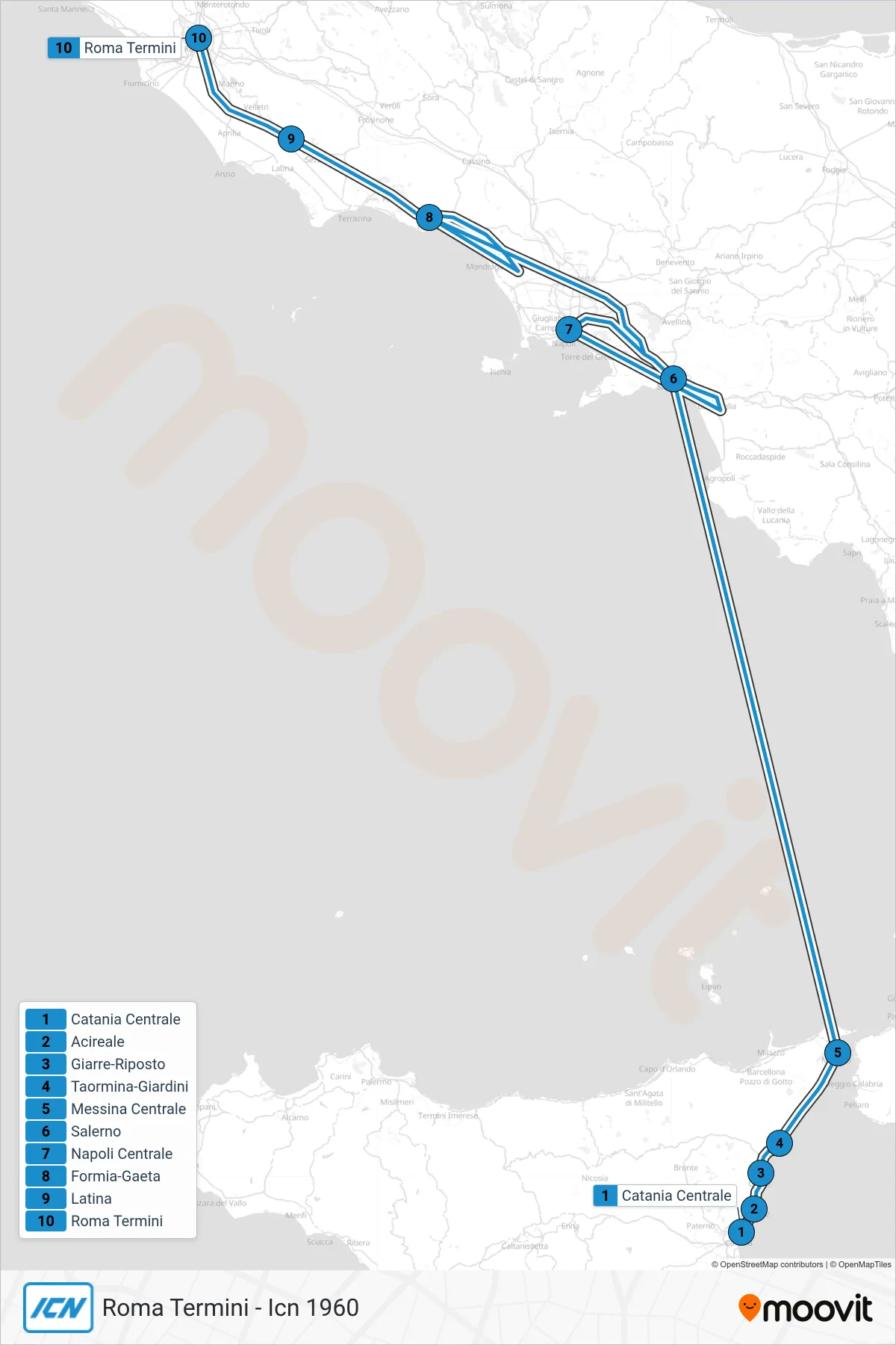 Linea ICN treno (Roma Termini - Icn 1960) - Percorsi e fermate sulla mappa