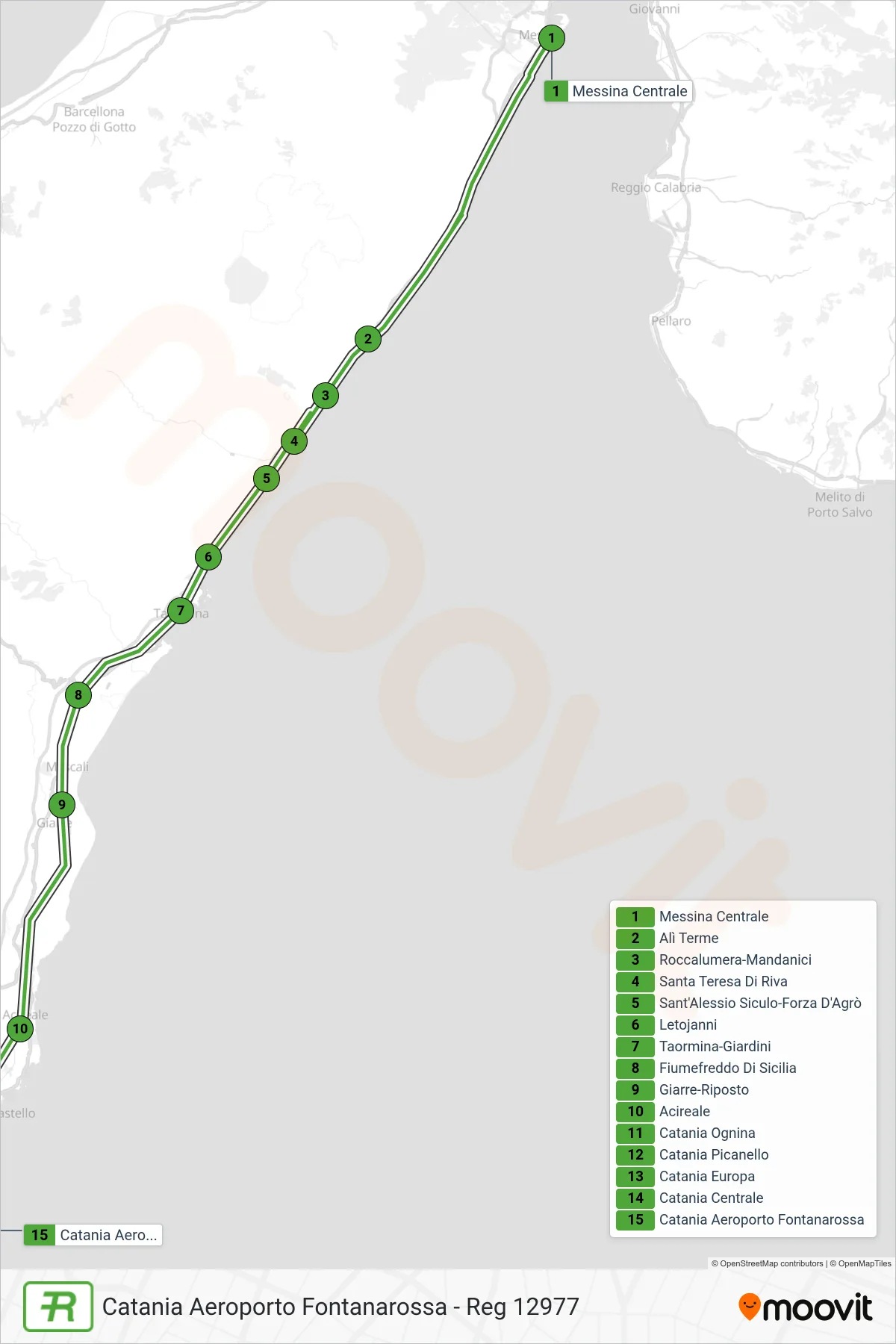 Linea REG  treno (Catania Aeroporto Fontanarossa - Reg 12977) - Percorsi e fermate sulla mappa