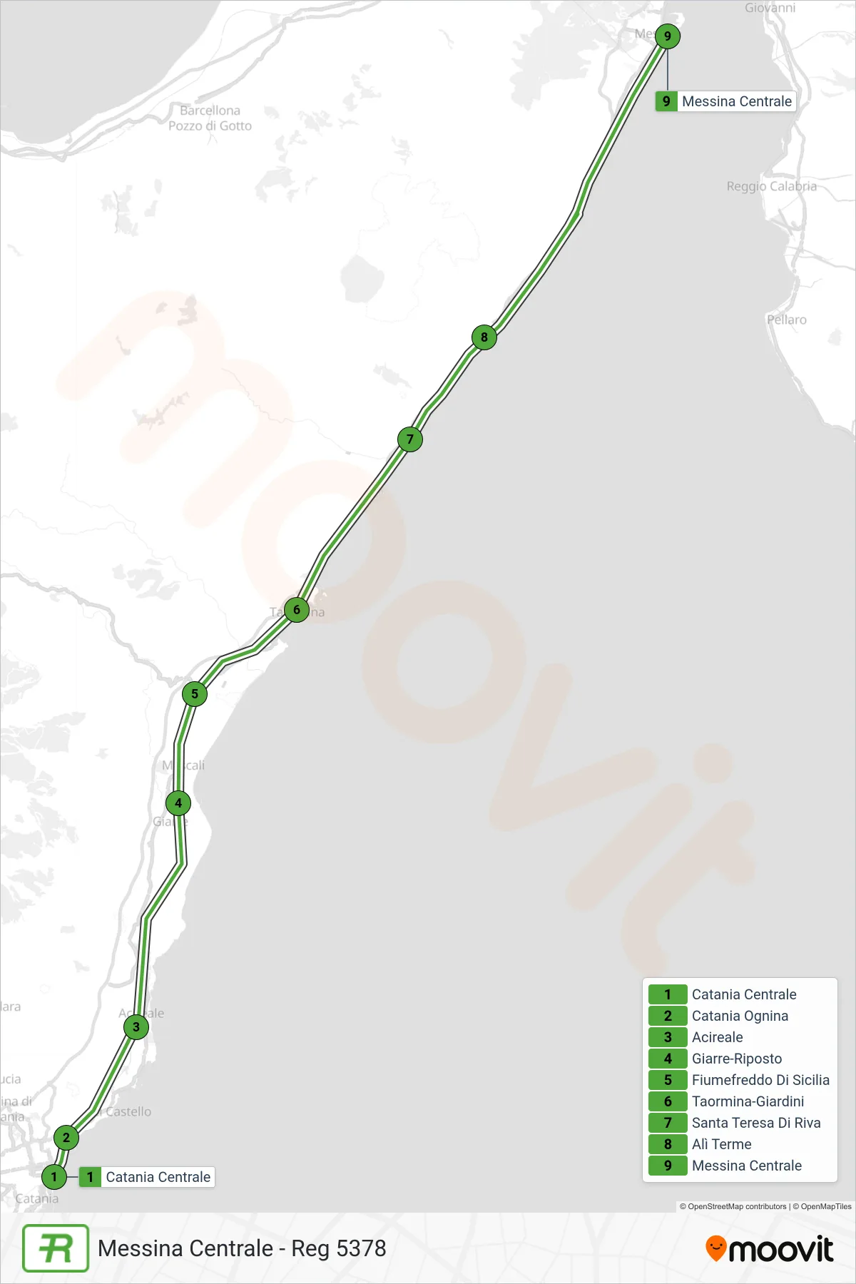 Linea REG  treno (Messina Centrale - Reg 5378) - Percorsi e fermate sulla mappa