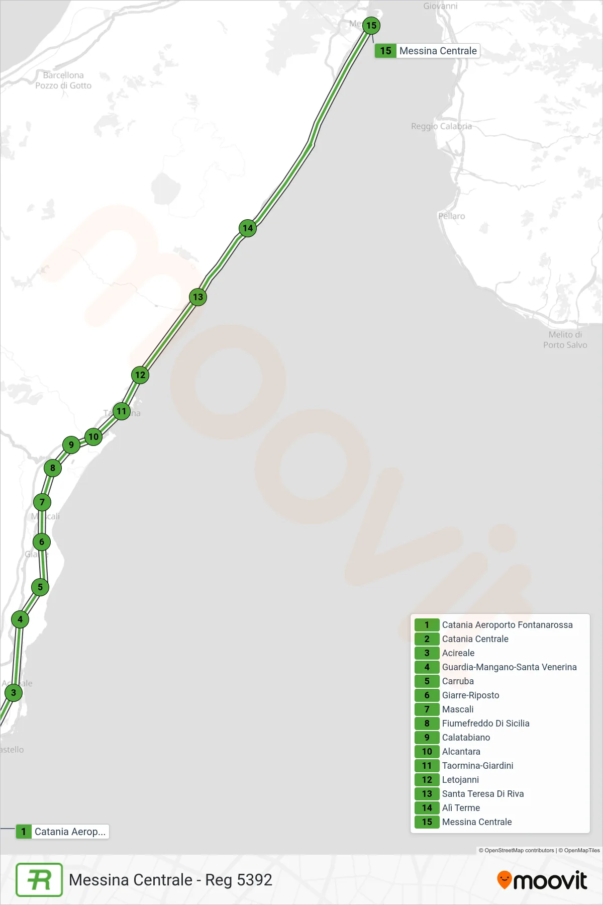 Linea REG  treno (Messina Centrale - Reg 5392) - Percorsi e fermate sulla mappa