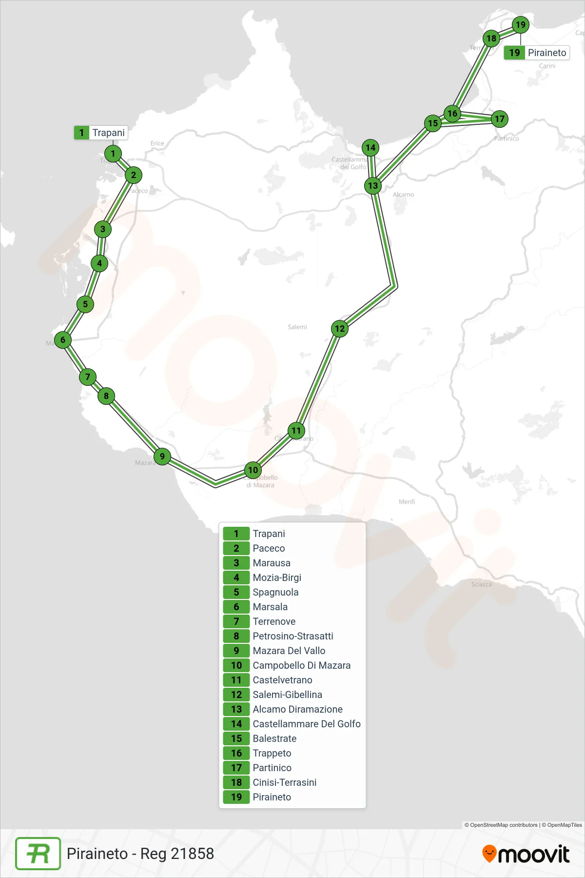 Linea REG  treno (Piraineto - Reg 21858) - Percorsi e fermate sulla mappa